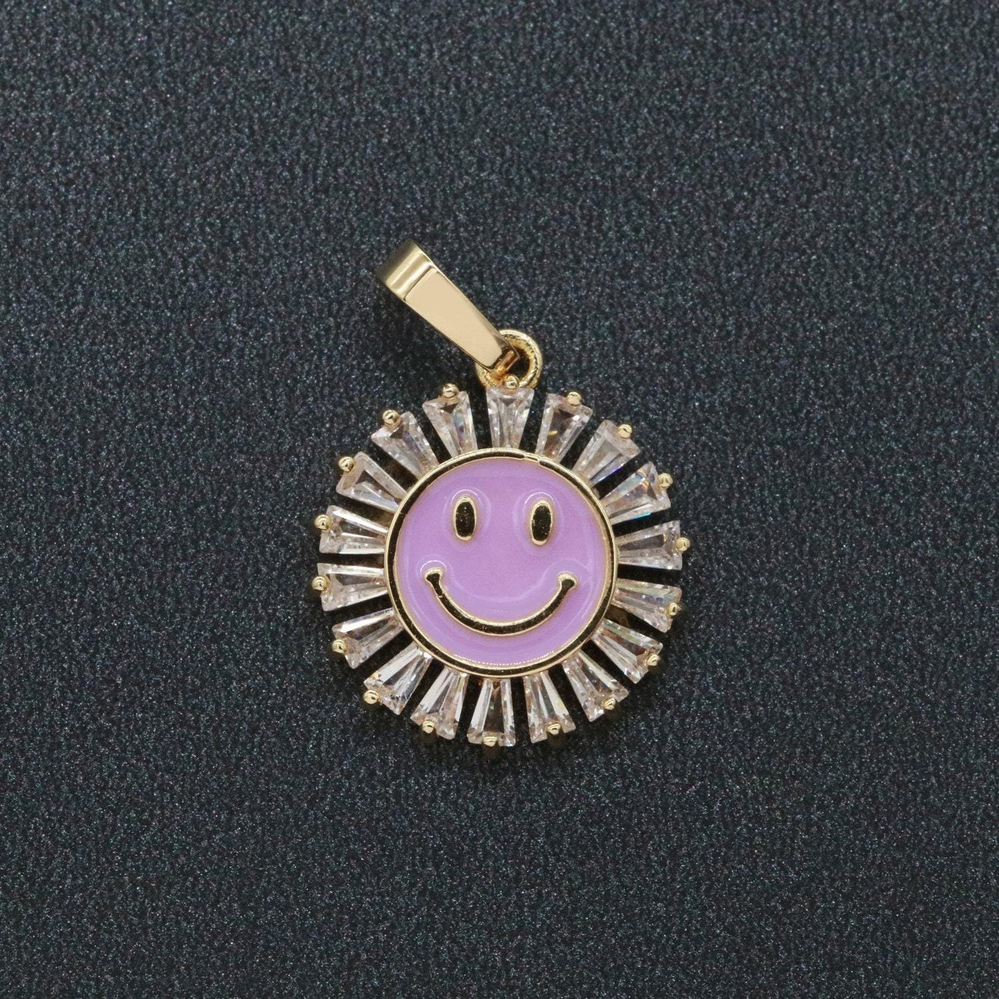 Round smile face charm cubic happy face pendant for necklace earring component enamel y2k jewelry trend white teal pink blue i-247