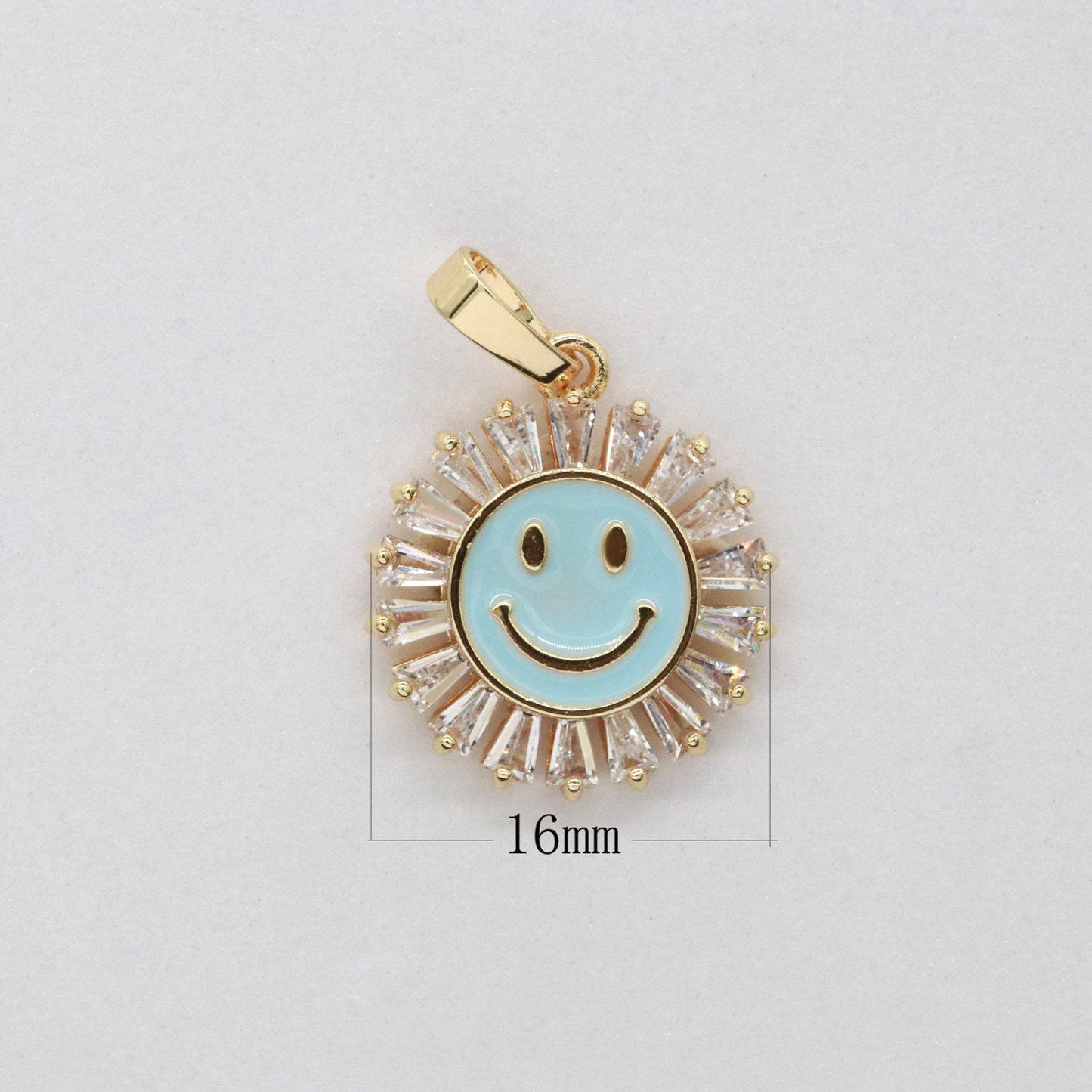 Round smile face charm cubic happy face pendant for necklace earring component enamel y2k jewelry trend white teal pink blue i-247