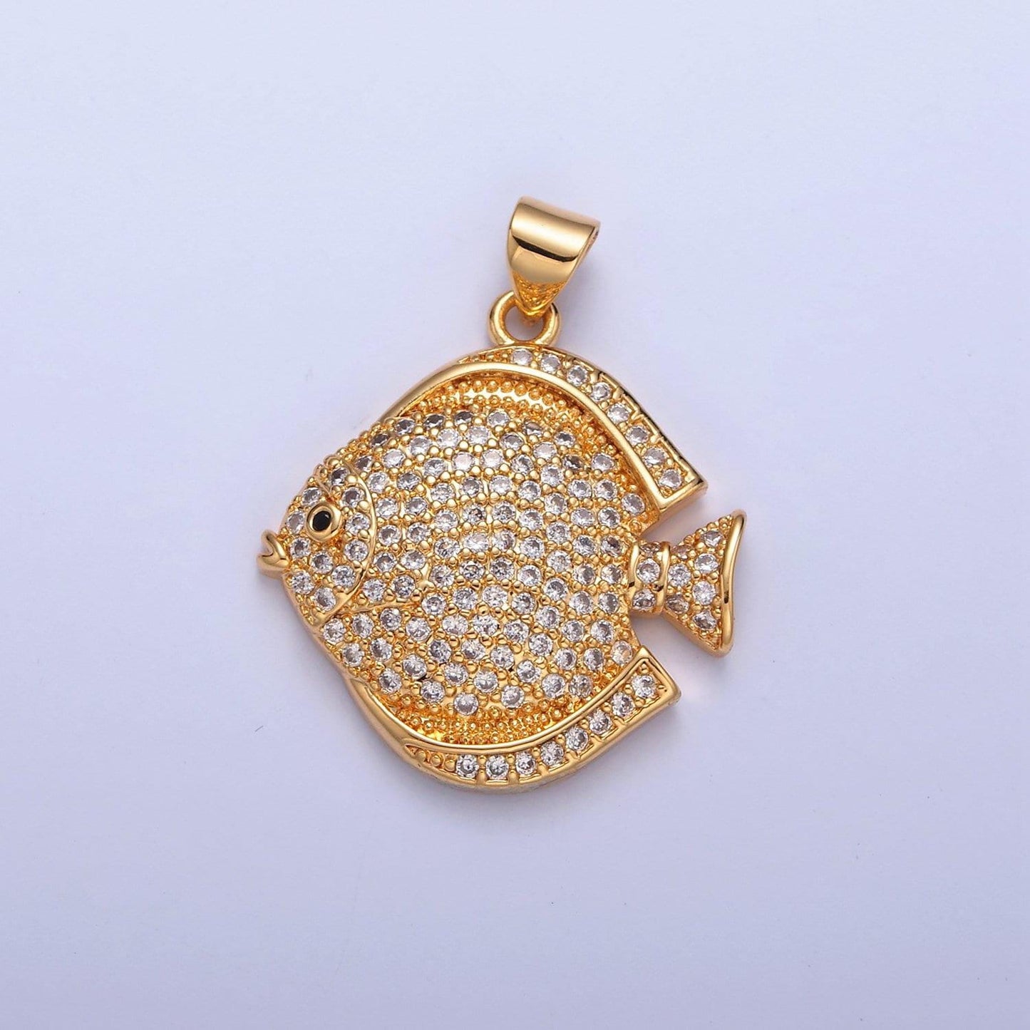 Iced gold cz fish charm micro colorful cz paved sea life fish pendant, sea animal beach life charm | i215