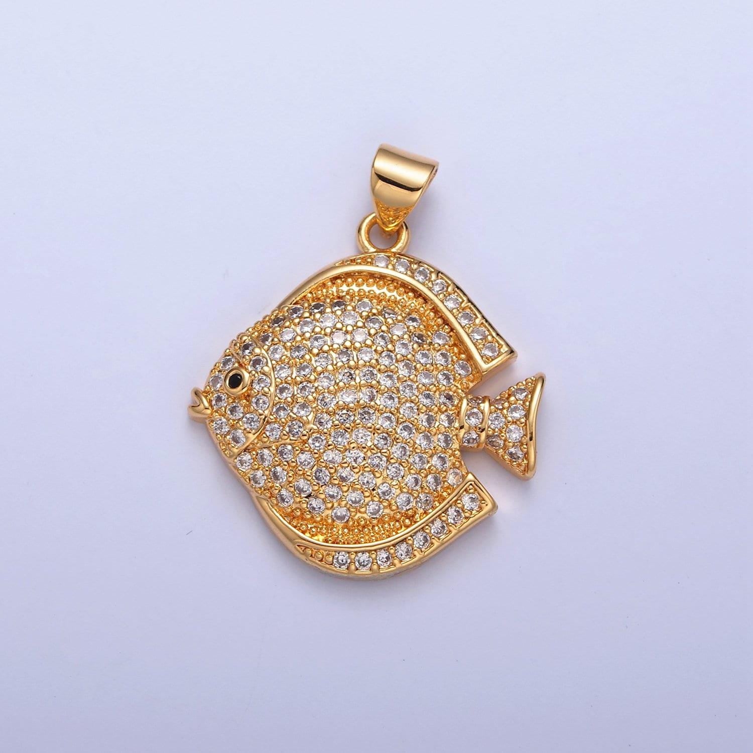 Iced gold cz fish charm micro colorful cz paved sea life fish pendant, sea animal beach life charm | i215