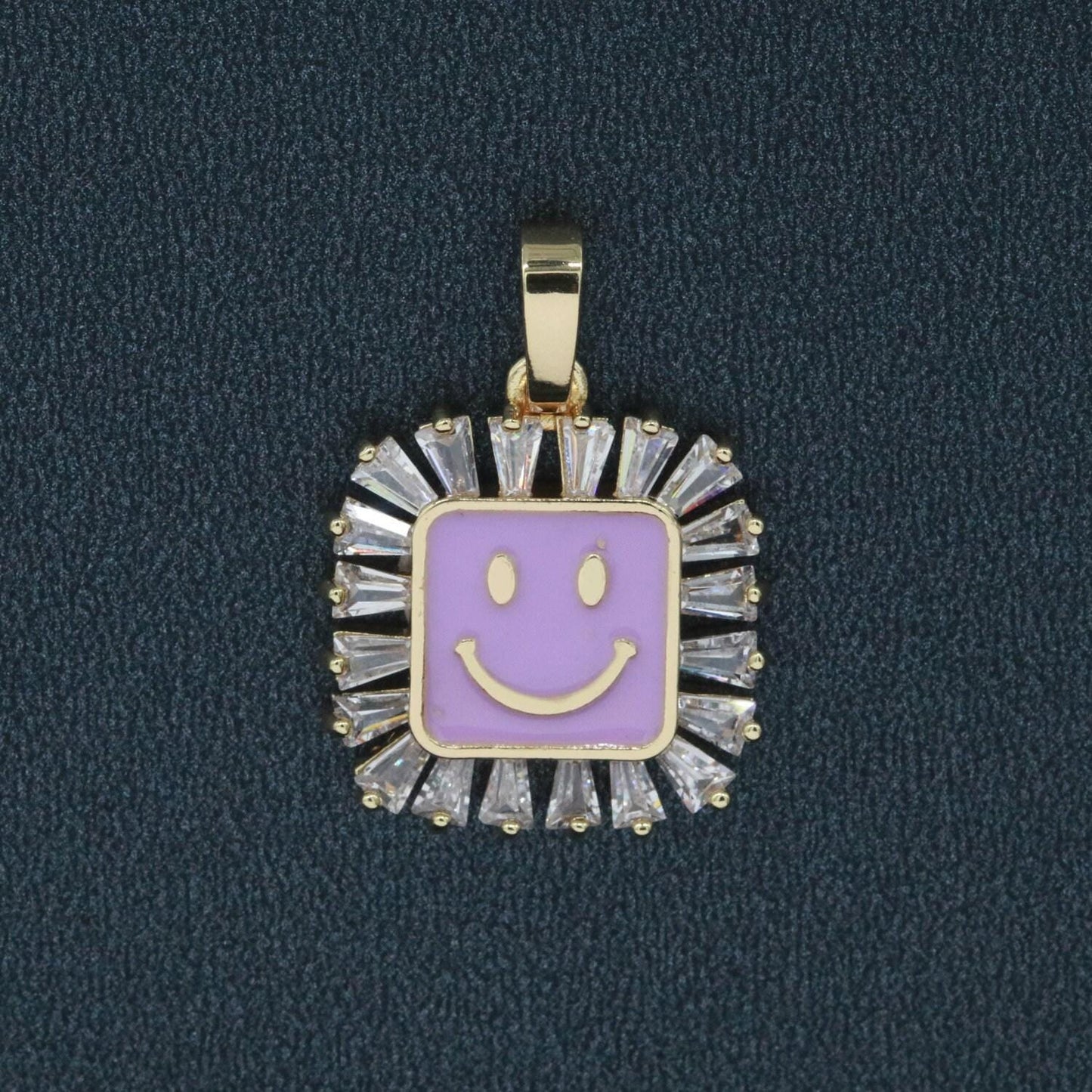 Square smile face charm cubic happy face pendant for necklace earring component enamel y2k jewelry trend white teal pink blue i219