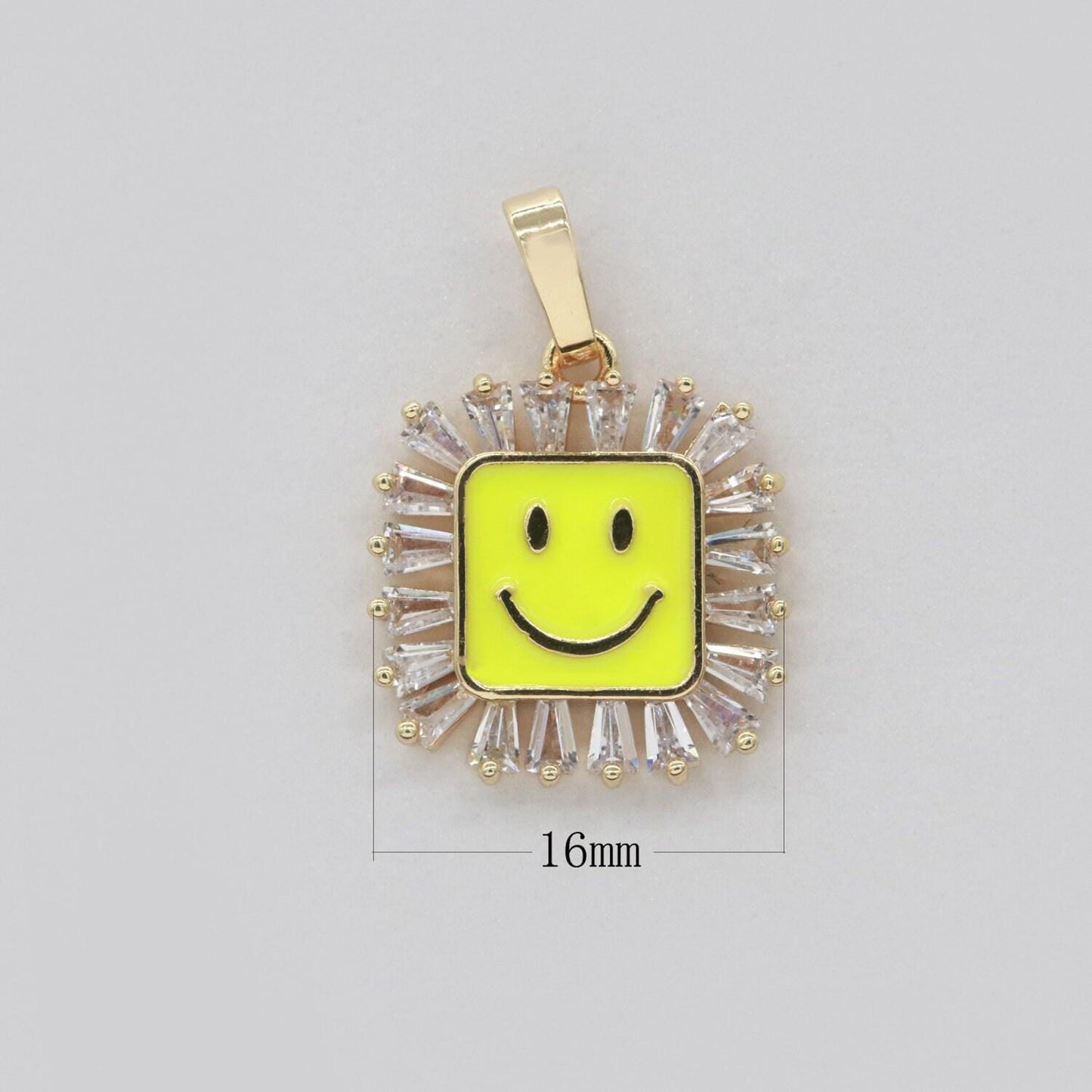 Square smile face charm cubic happy face pendant for necklace earring component enamel y2k jewelry trend white teal pink blue i219