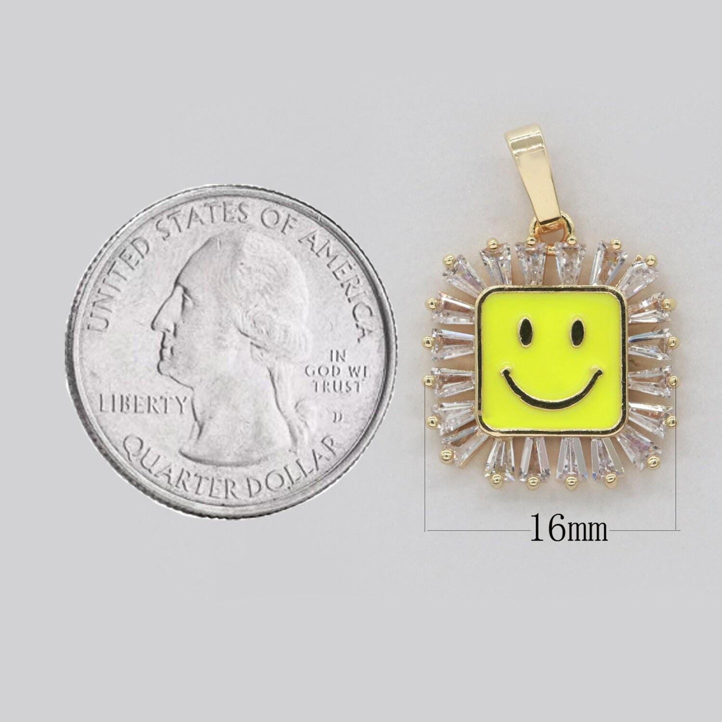 Square smile face charm cubic happy face pendant for necklace earring component enamel y2k jewelry trend white teal pink blue i219