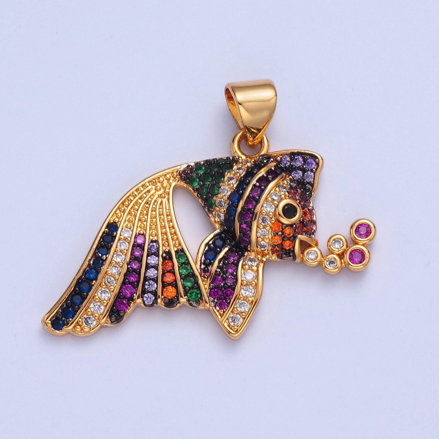 Rainbow gold fish charm micro colorful cz paved sea life fish pendant, sea animal beach life charm | i207