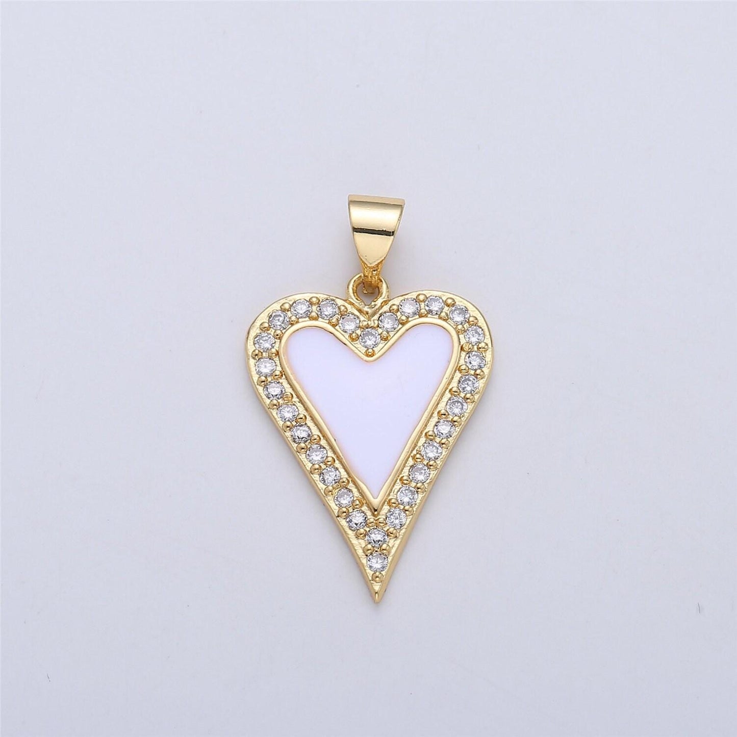 Dainty enamel red heart pendant, pink, red, white heart cz micro pave gold filled heart pendant, enamel pendant, enamel jewelry supply i-166