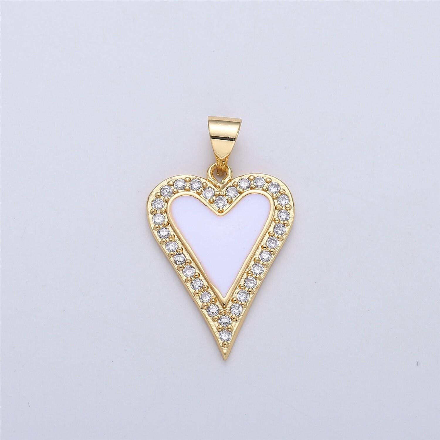 Dainty enamel red heart pendant, pink, red, white heart cz micro pave gold filled heart pendant, enamel pendant, enamel jewelry supply i-166