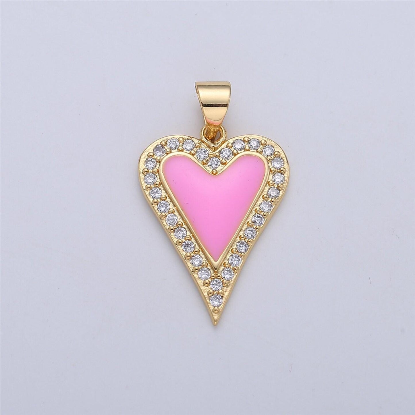 Dainty enamel red heart pendant, pink, red, white heart cz micro pave gold filled heart pendant, enamel pendant, enamel jewelry supply i-166