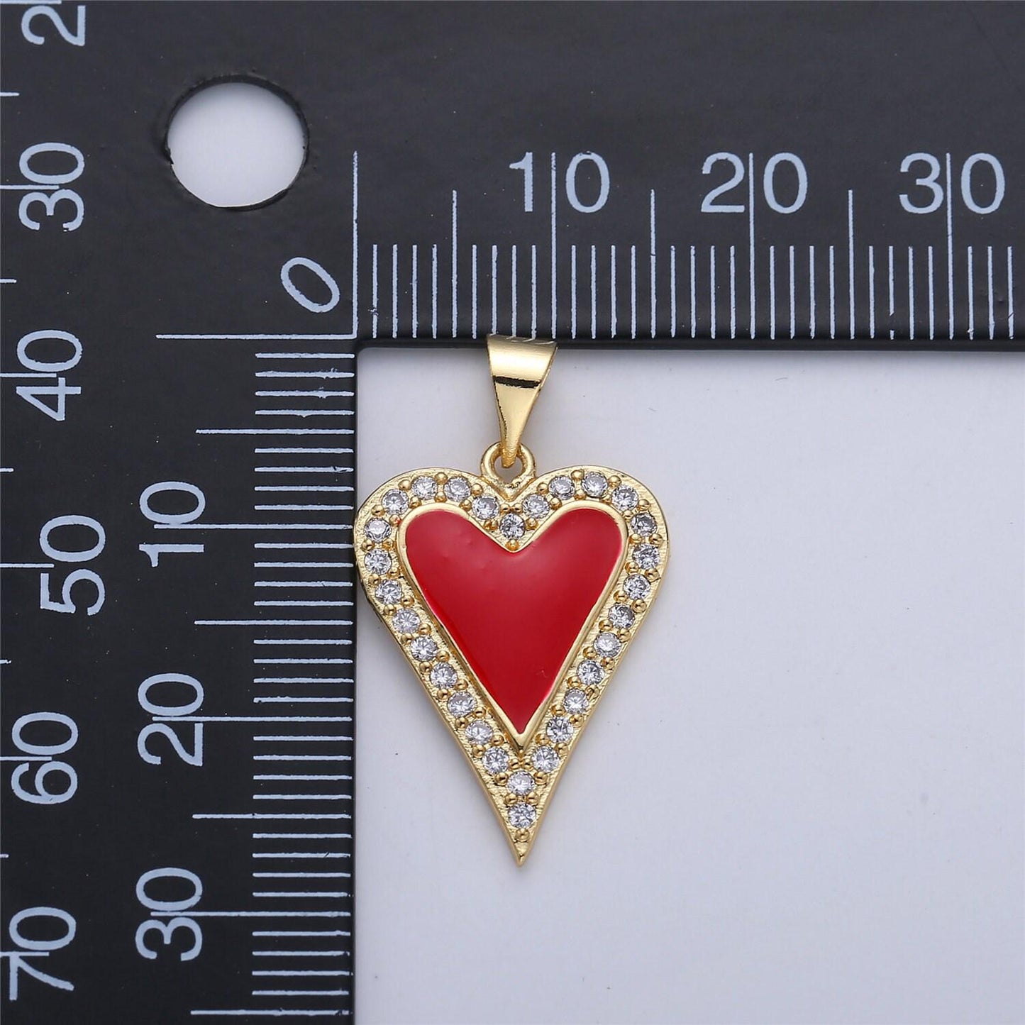 Dainty enamel red heart pendant, pink, red, white heart cz micro pave gold filled heart pendant, enamel pendant, enamel jewelry supply i-166