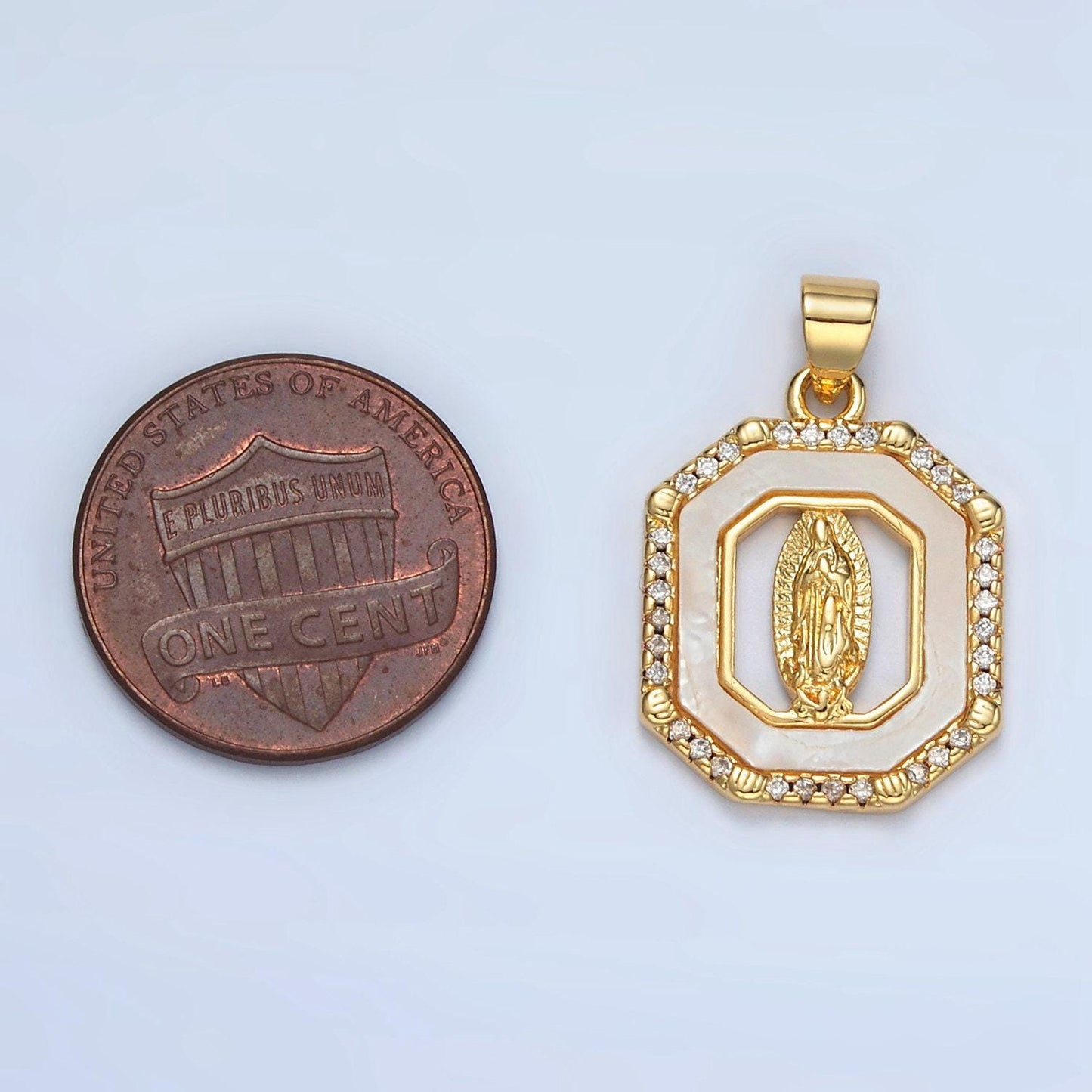 Dainty mother of pearl octagon charm with lady guadalupe pendant for religious bracelet necklace jewelry making virgin mary medallion i154