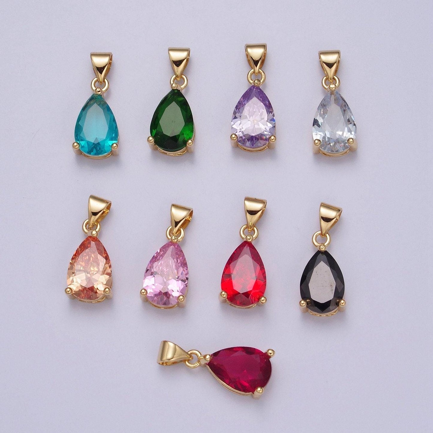 24k gold dainty gemstones multicolor tear drop charm cubic colored stone