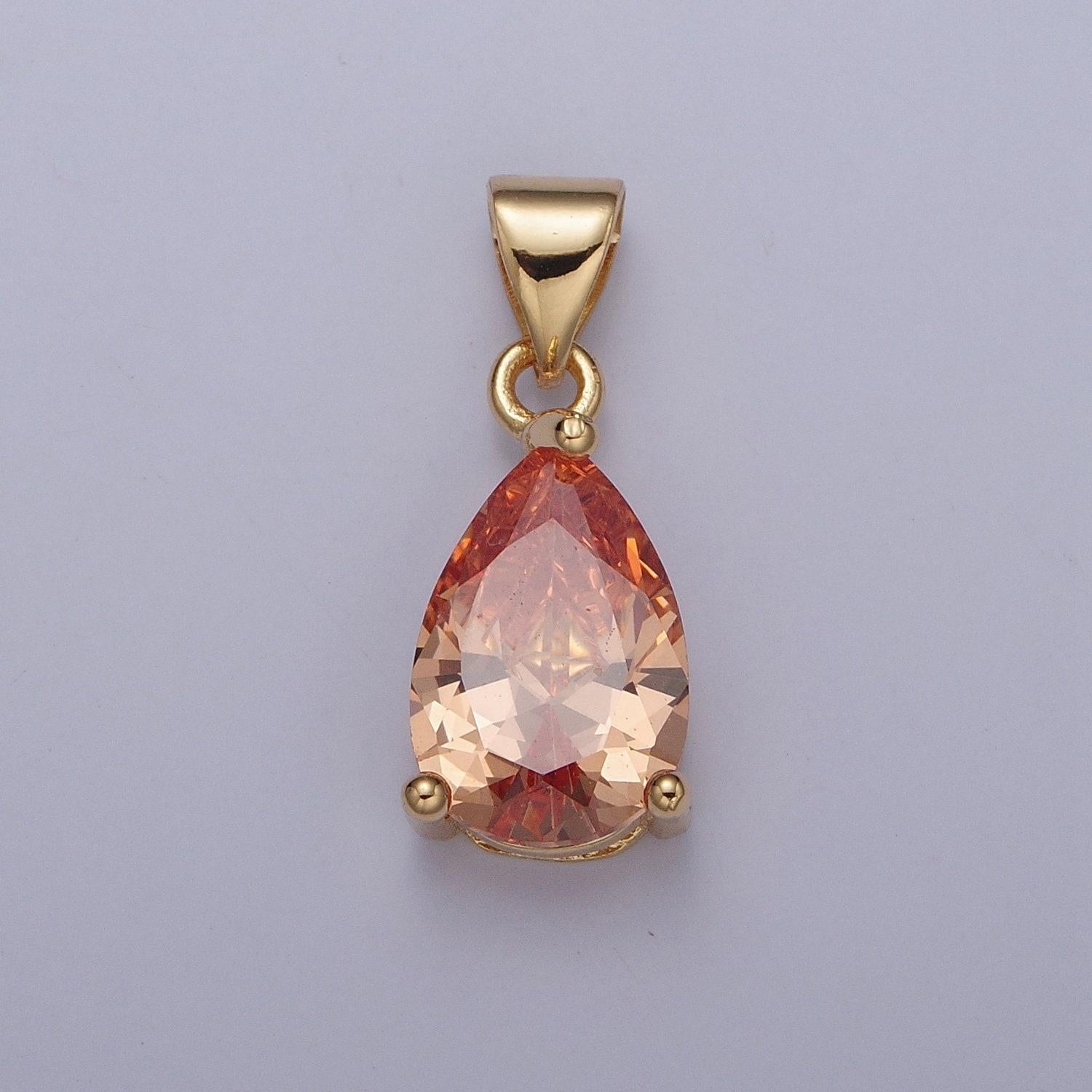 24k gold dainty gemstones multicolor tear drop charm cubic colored stone