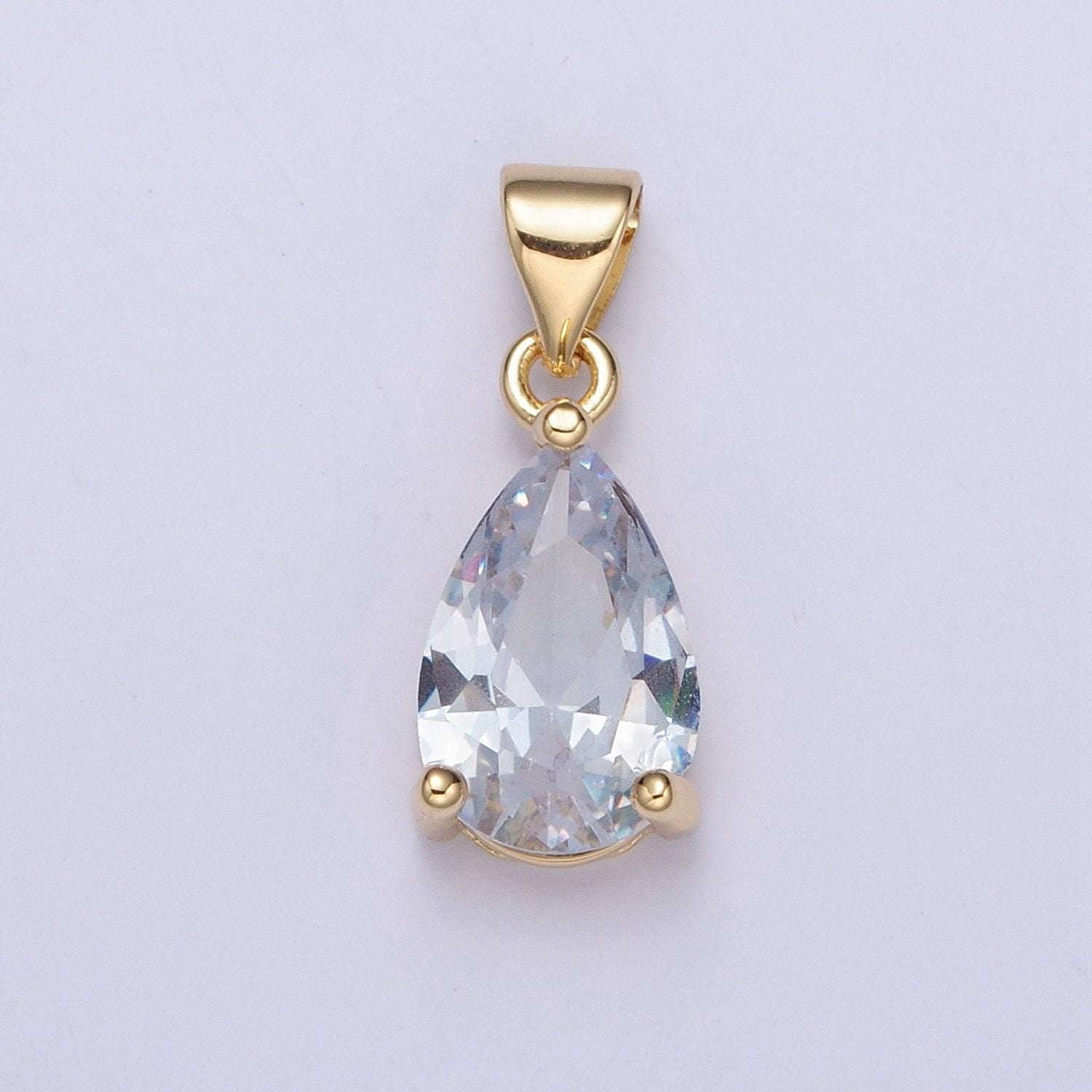24k gold dainty gemstones multicolor tear drop charm cubic colored stone