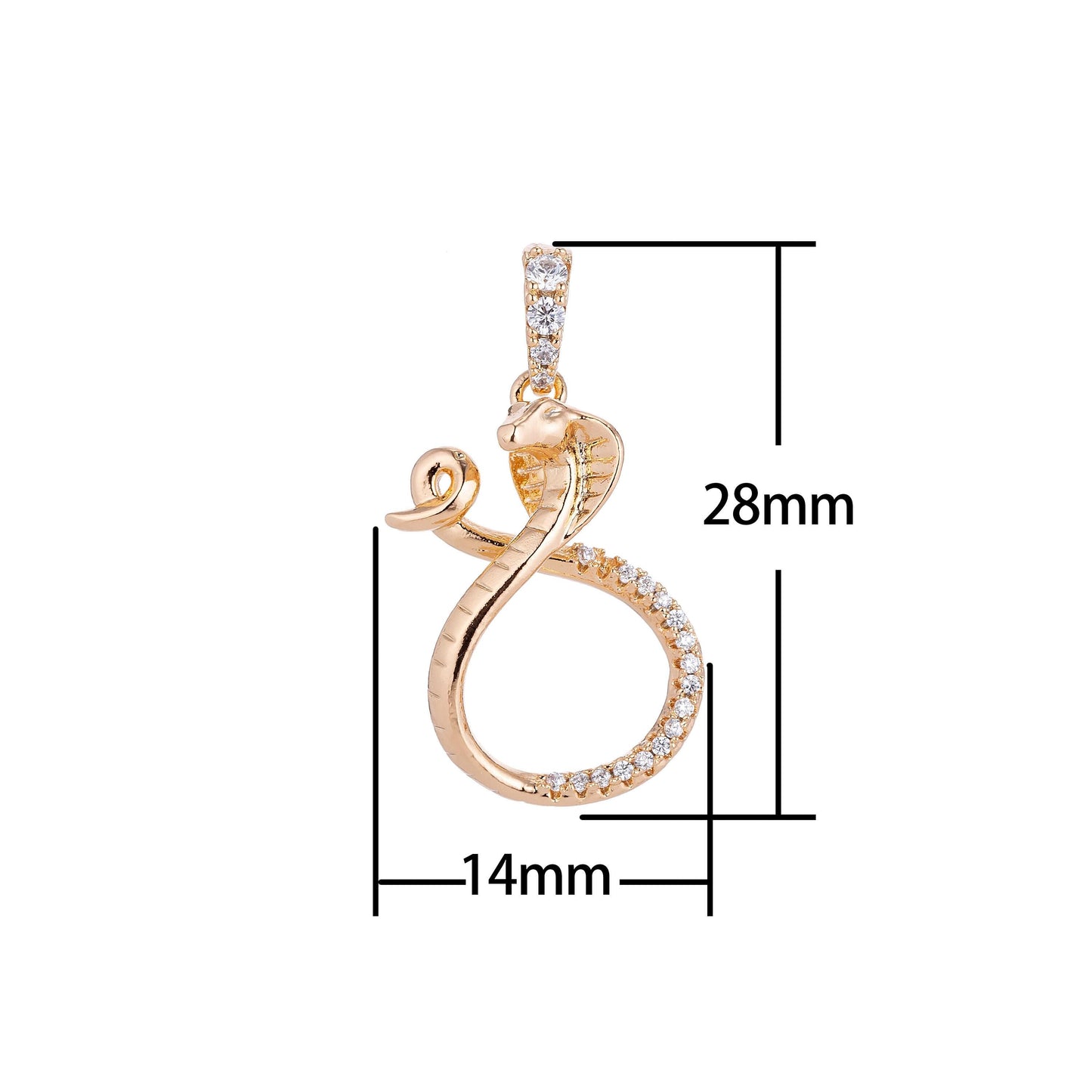 18k gold filled dainty charming snake, exotic animal lover, cz cobra charm necklace pendant bails findings for jewelry making i-130
