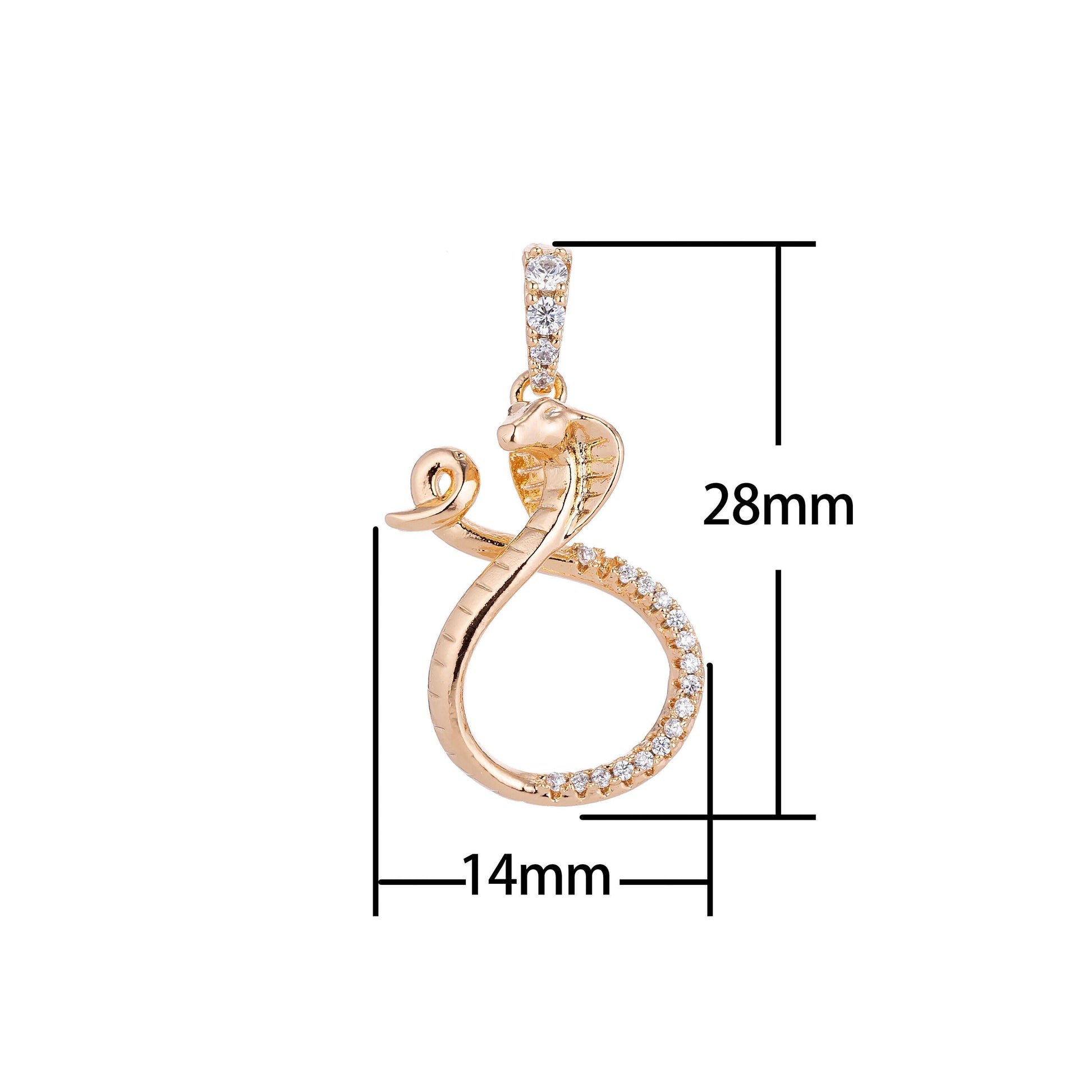 18k gold filled dainty charming snake, exotic animal lover, cz cobra charm necklace pendant bails findings for jewelry making i-130