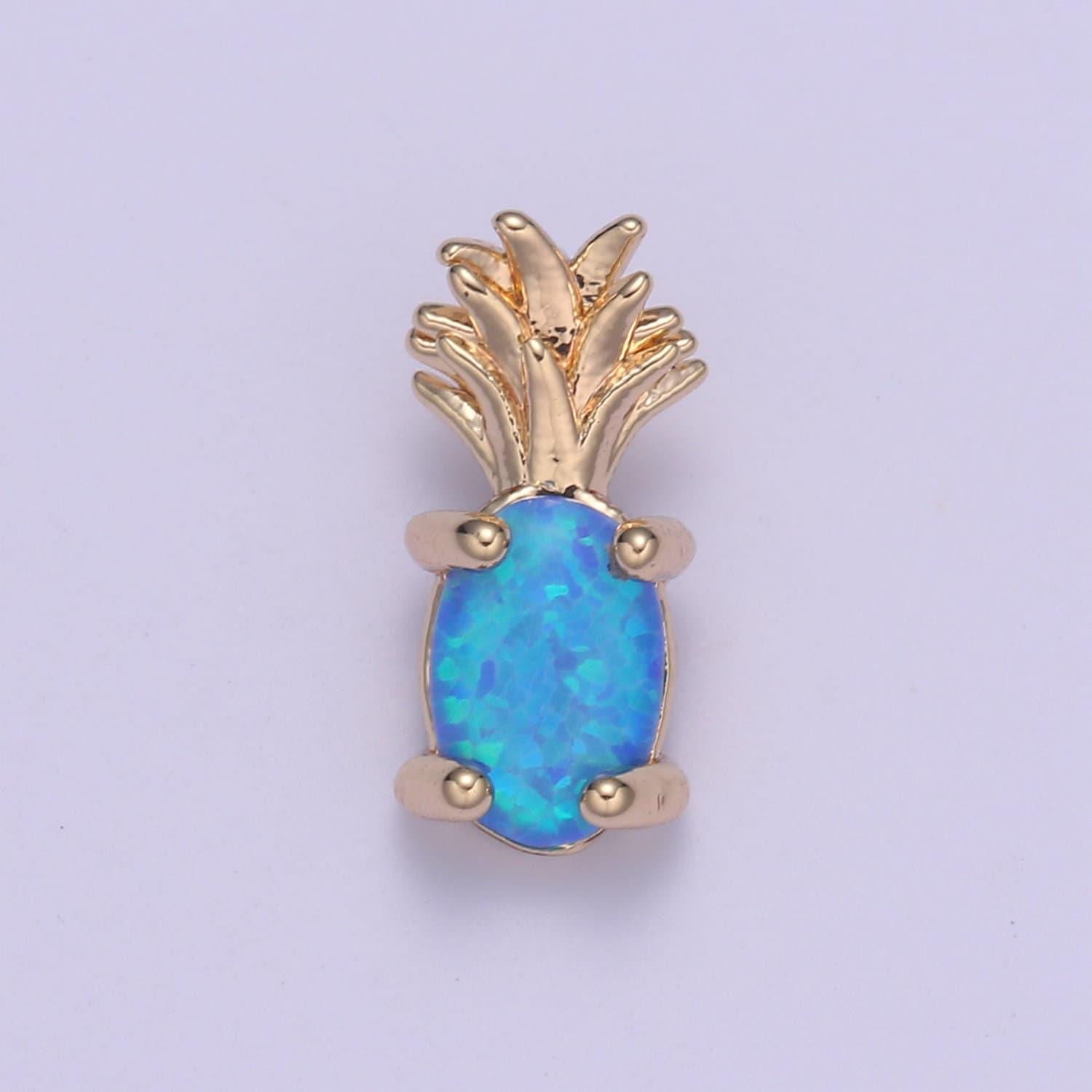 1x mini opal pineapple charm, dainty gold plated charm dainty charm bracelet earring necklace supplies, jewelry making blue pink white i099