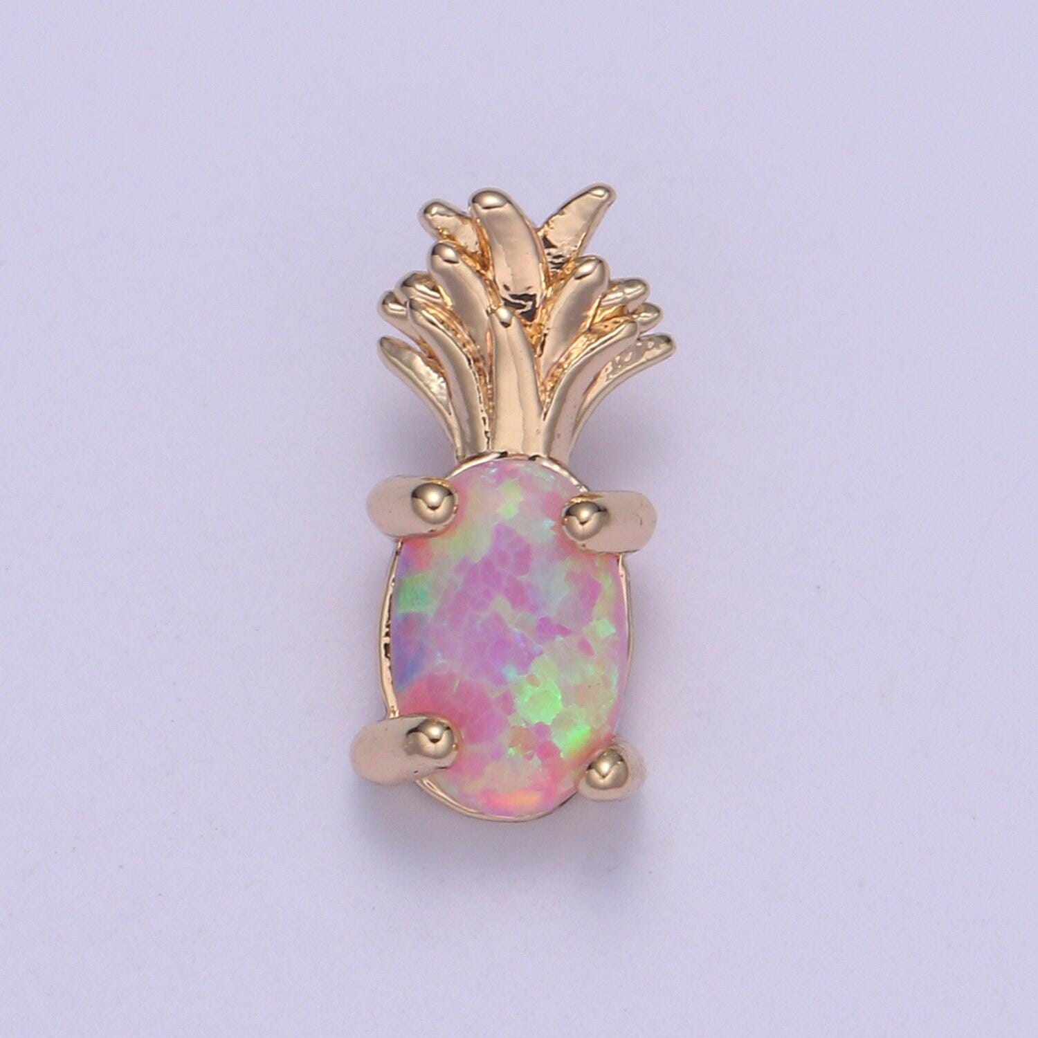 1x mini opal pineapple charm, dainty gold plated charm dainty charm bracelet earring necklace supplies, jewelry making blue pink white i099