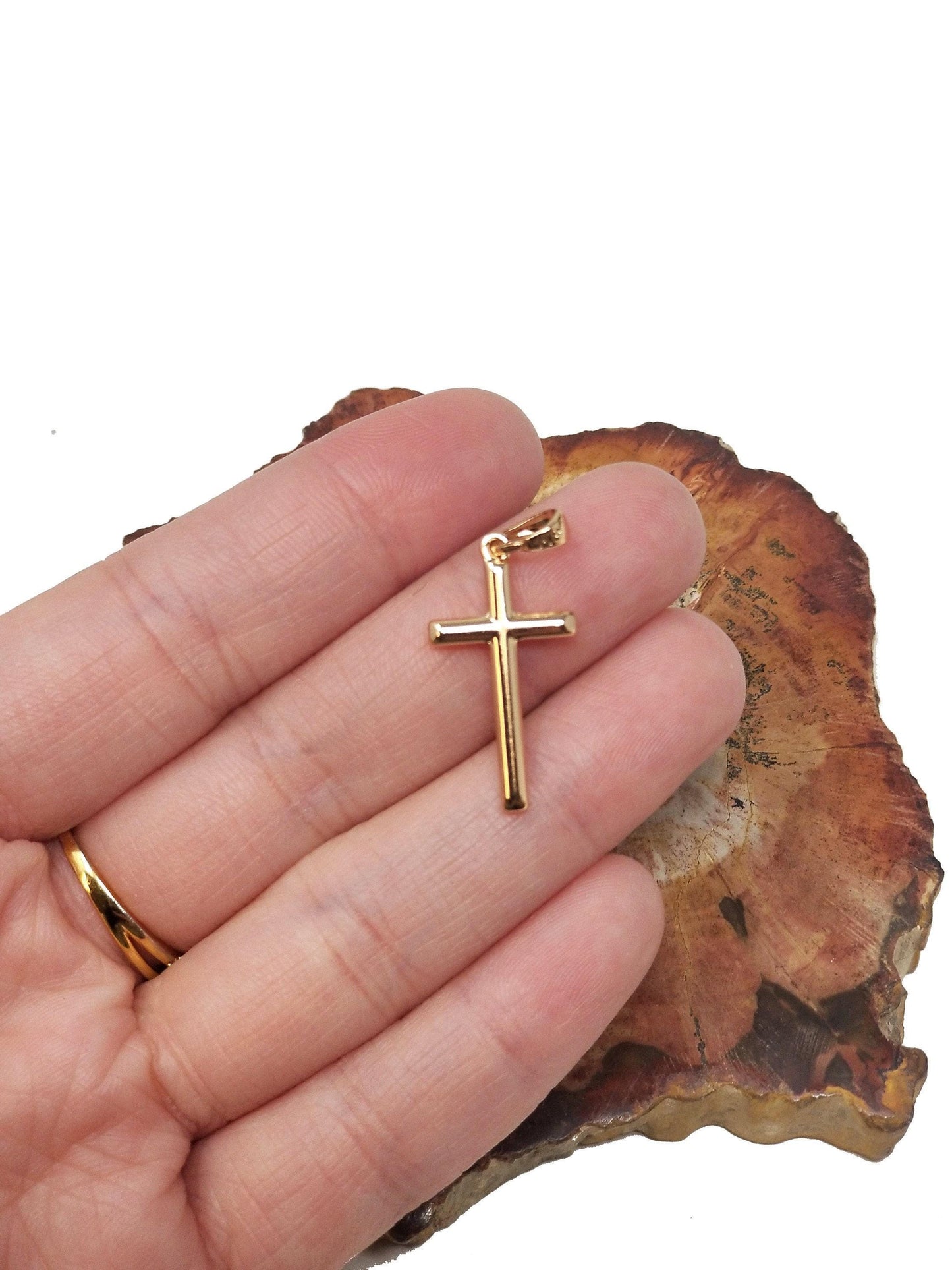 16k gold filled religious latin cross minimalist christian pendant | i095