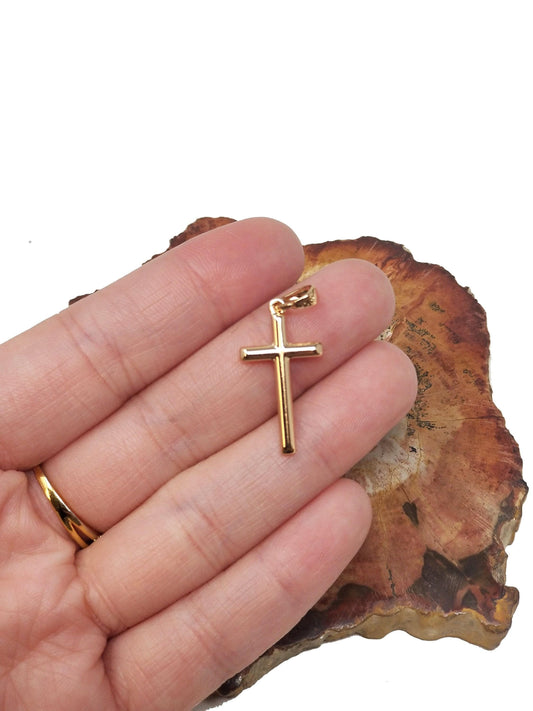 16k gold filled religious latin cross minimalist christian pendant | i095