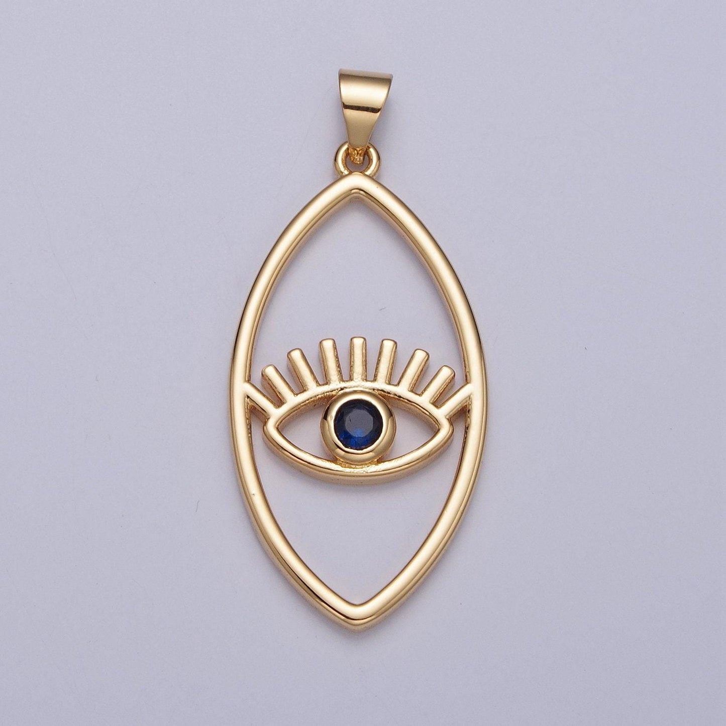 24k gold micro cubic zirconia evil eye charm in oblate spheroid, gold plated pendant diy small amulet piece | i-081, h-836