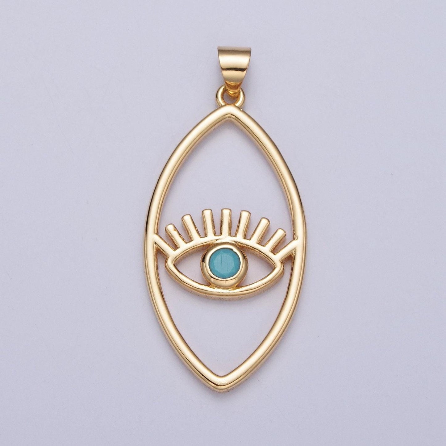24k gold micro cubic zirconia evil eye charm in oblate spheroid, gold plated pendant diy small amulet piece | i-081, h-836