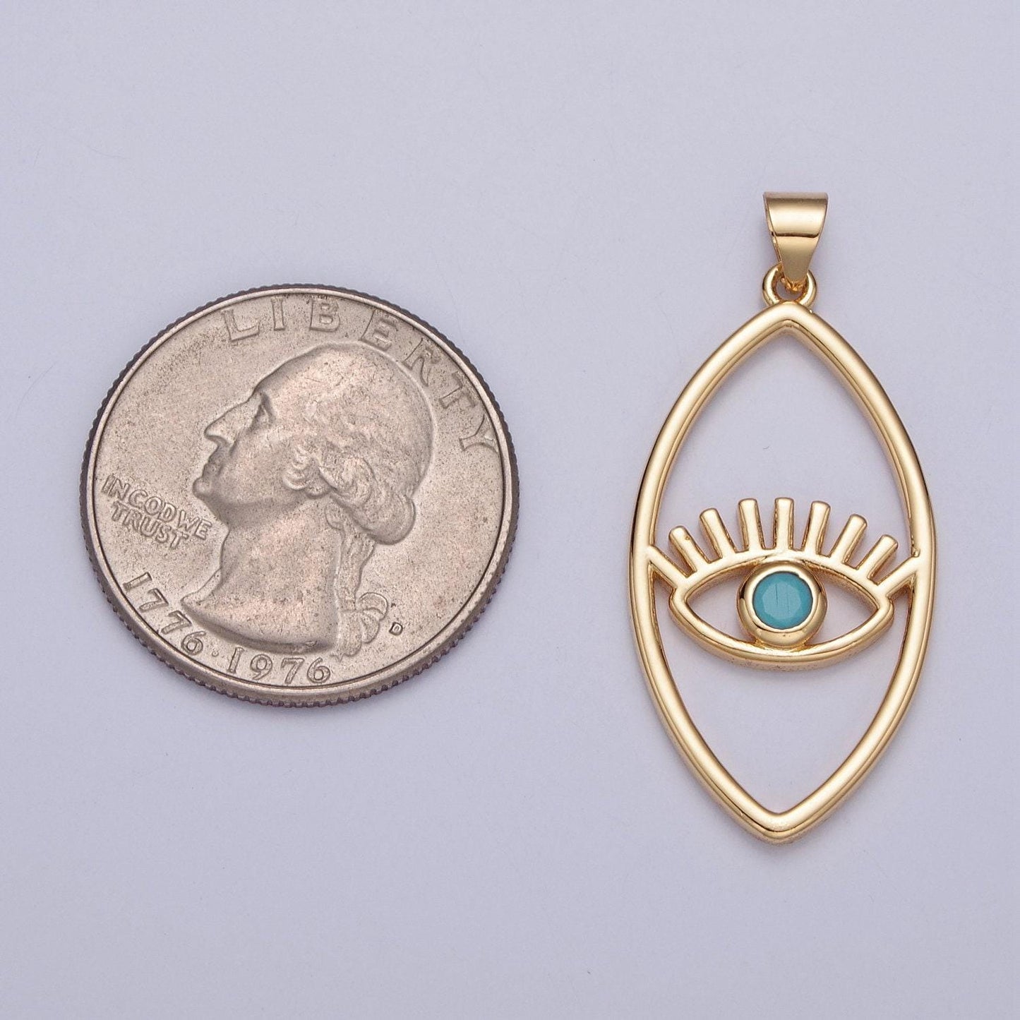 24k gold micro cubic zirconia evil eye charm in oblate spheroid, gold plated pendant diy small amulet piece | i-081, h-836