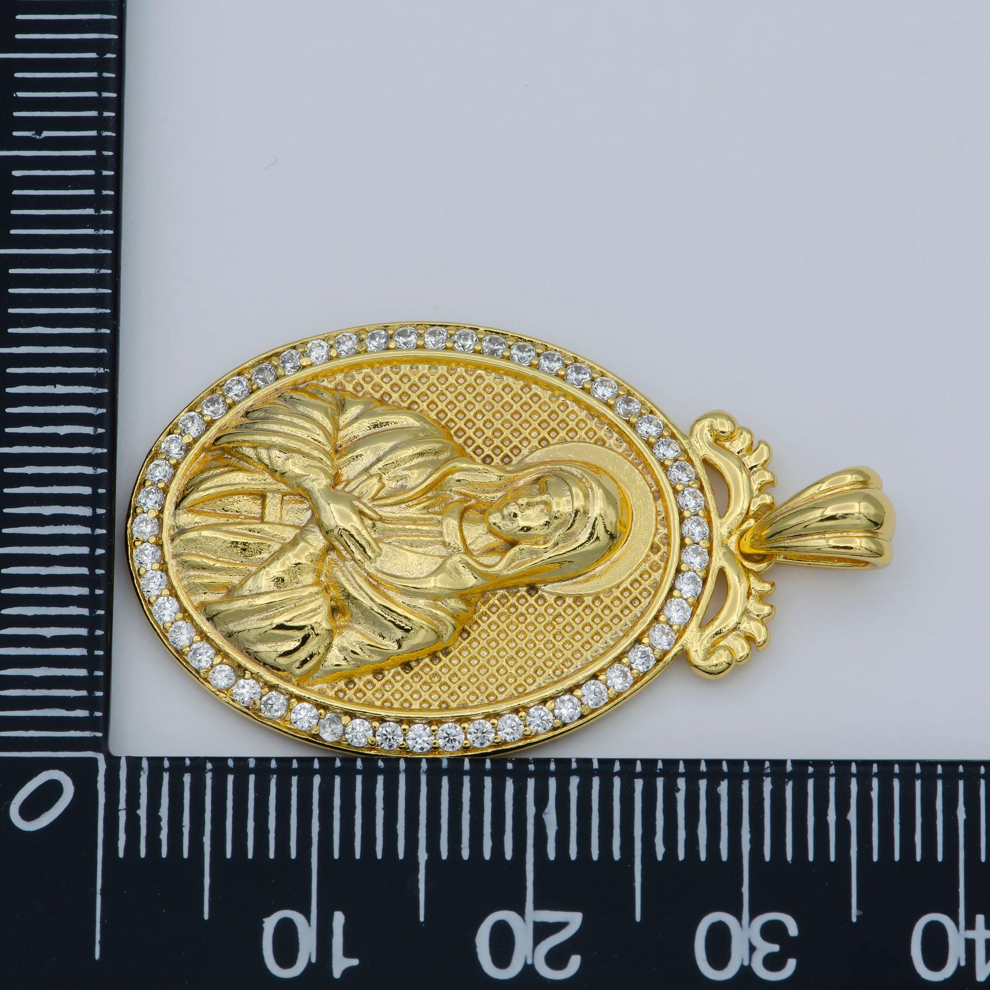 24k gold micro pave lady guadalupe charm, cubic zirconia virgin mary pendant medallion for religious diy jewelry i-074