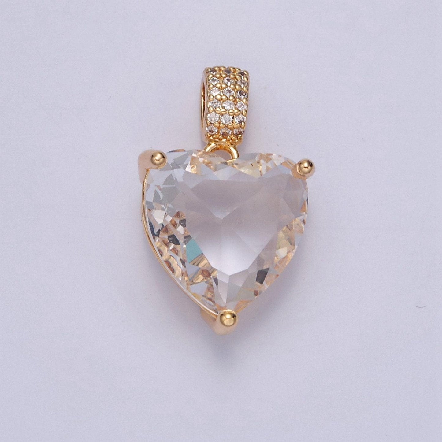 16k gold filled heart pendant, micro pave cz cubic zirconia love valentine for diy jewelry making, i-071