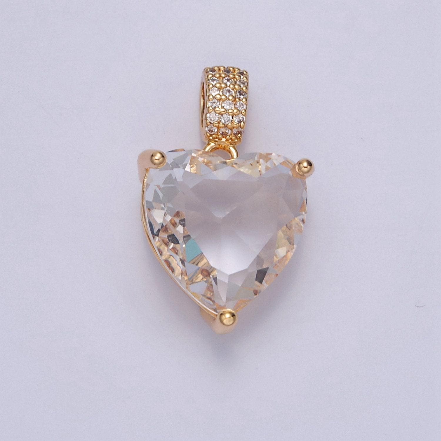 16k gold filled heart pendant, micro pave cz cubic zirconia love valentine for diy jewelry making, i-071