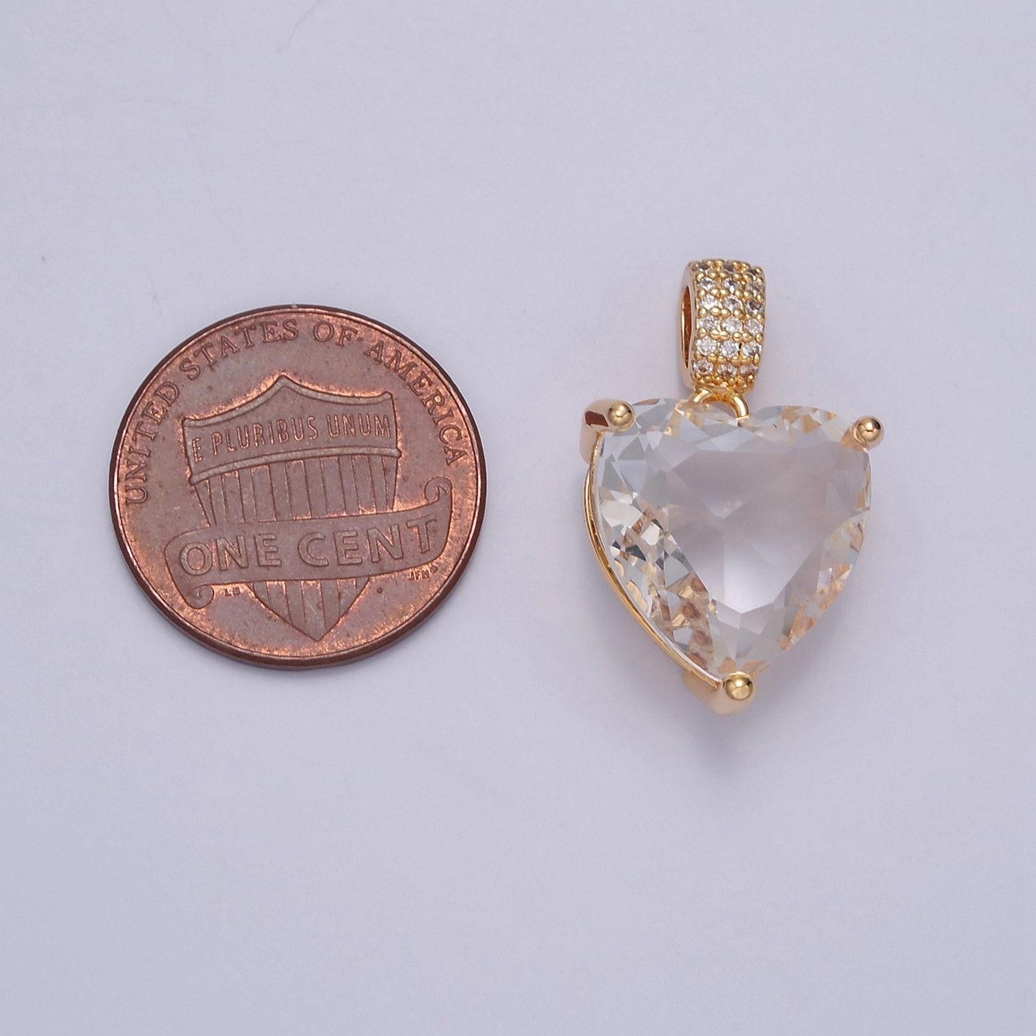 16k gold filled heart pendant, micro pave cz cubic zirconia love valentine for diy jewelry making, i-071