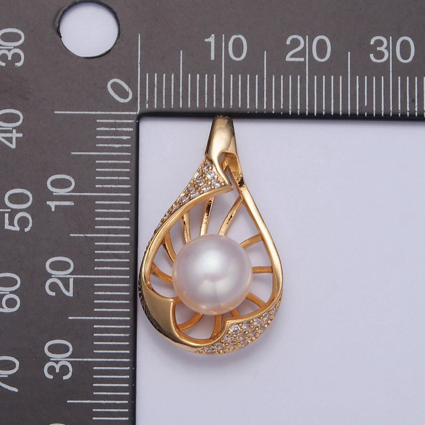 Tear drop pave genuine shell pearl pendant minimalist bridal wedding jewelry i-041