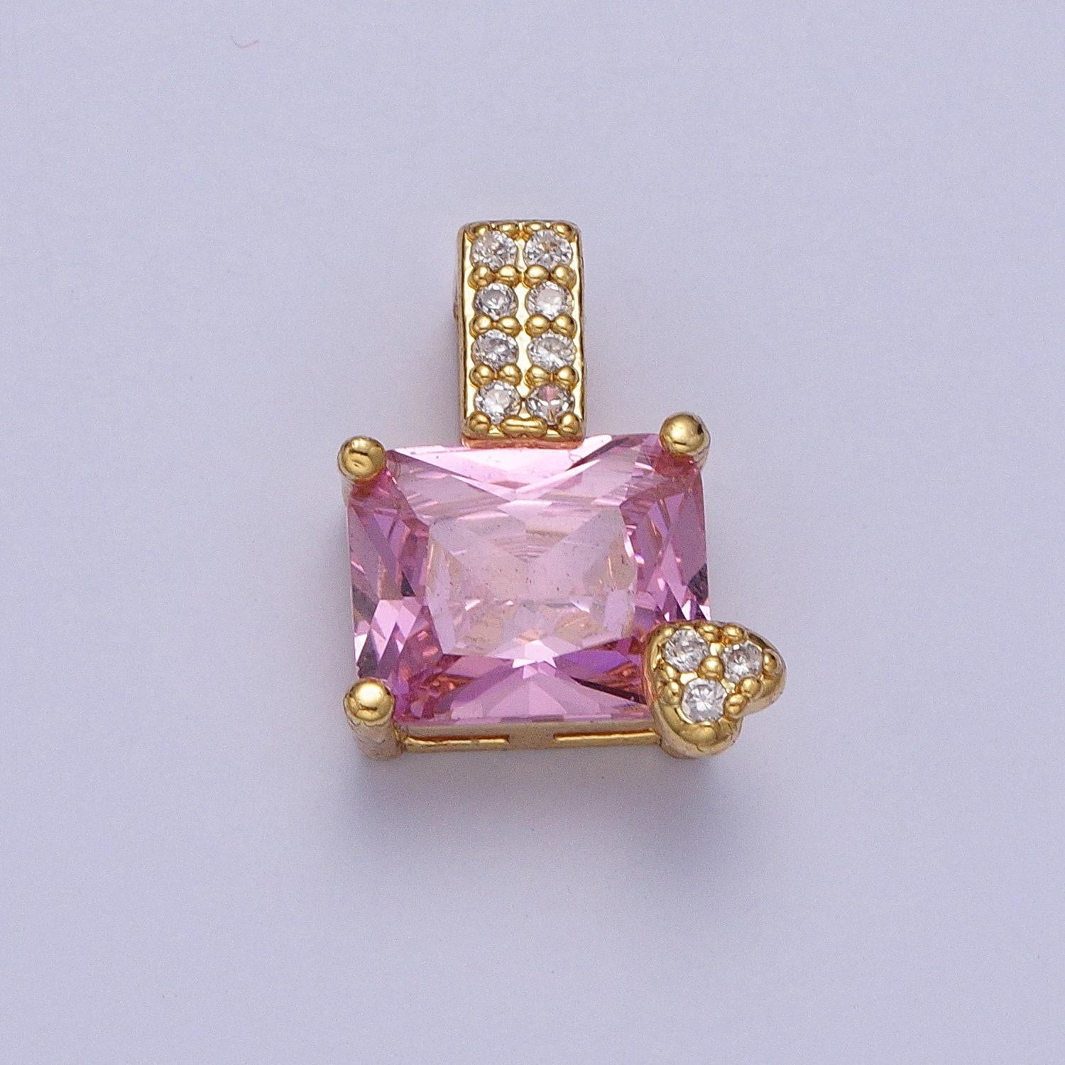 Rectangle emerald cut solitaire pendant necklace square cz diamond charm for bridal wedding necklace dainty necklace h-923