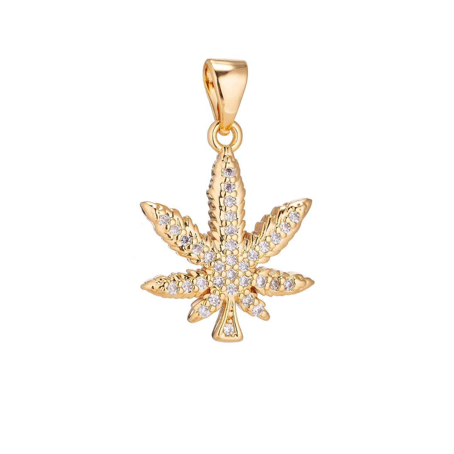 Gold cz micro pave marijuana leaf charm pendant weed silver charm, pot leaf charm, cannabis charm, cubic weed charm 420 jewelry,914