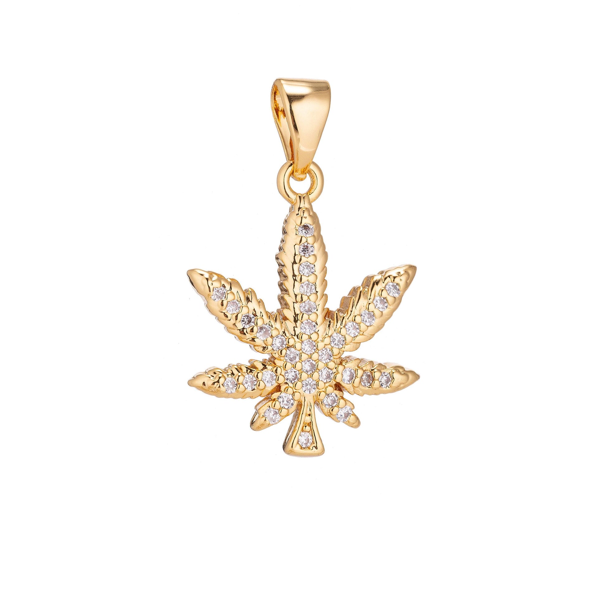 Gold cz micro pave marijuana leaf charm pendant weed silver charm, pot leaf charm, cannabis charm, cubic weed charm 420 jewelry,914
