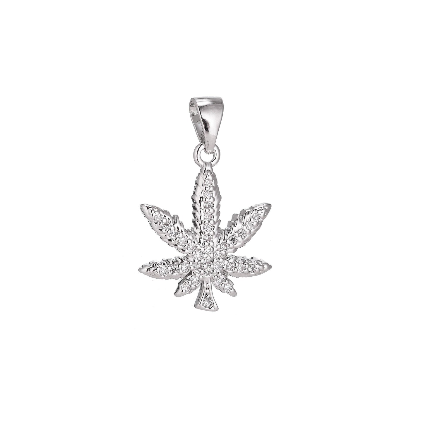 Gold cz micro pave marijuana leaf charm pendant weed silver charm, pot leaf charm, cannabis charm, cubic weed charm 420 jewelry,914