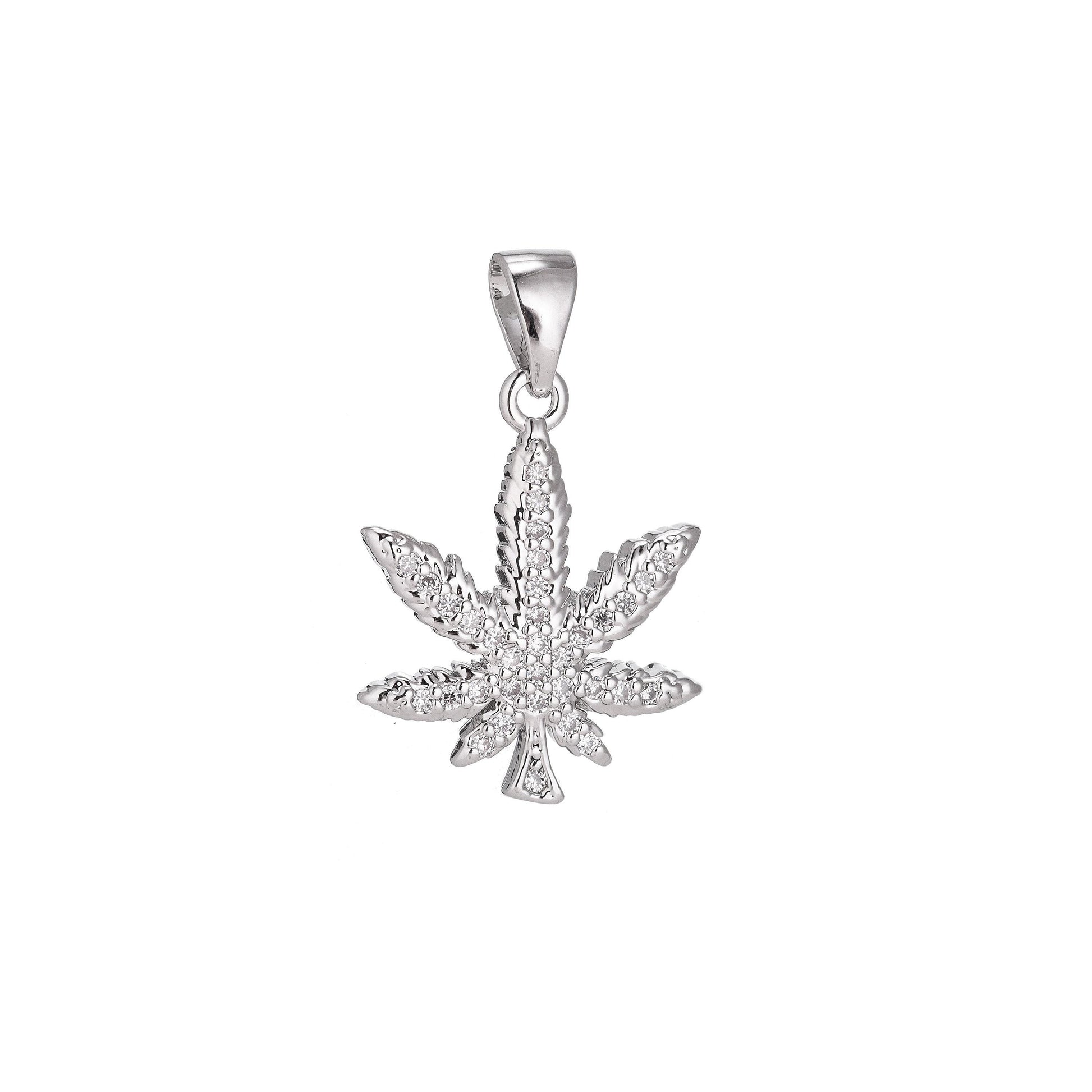 Gold cz micro pave marijuana leaf charm pendant weed silver charm, pot leaf charm, cannabis charm, cubic weed charm 420 jewelry,914