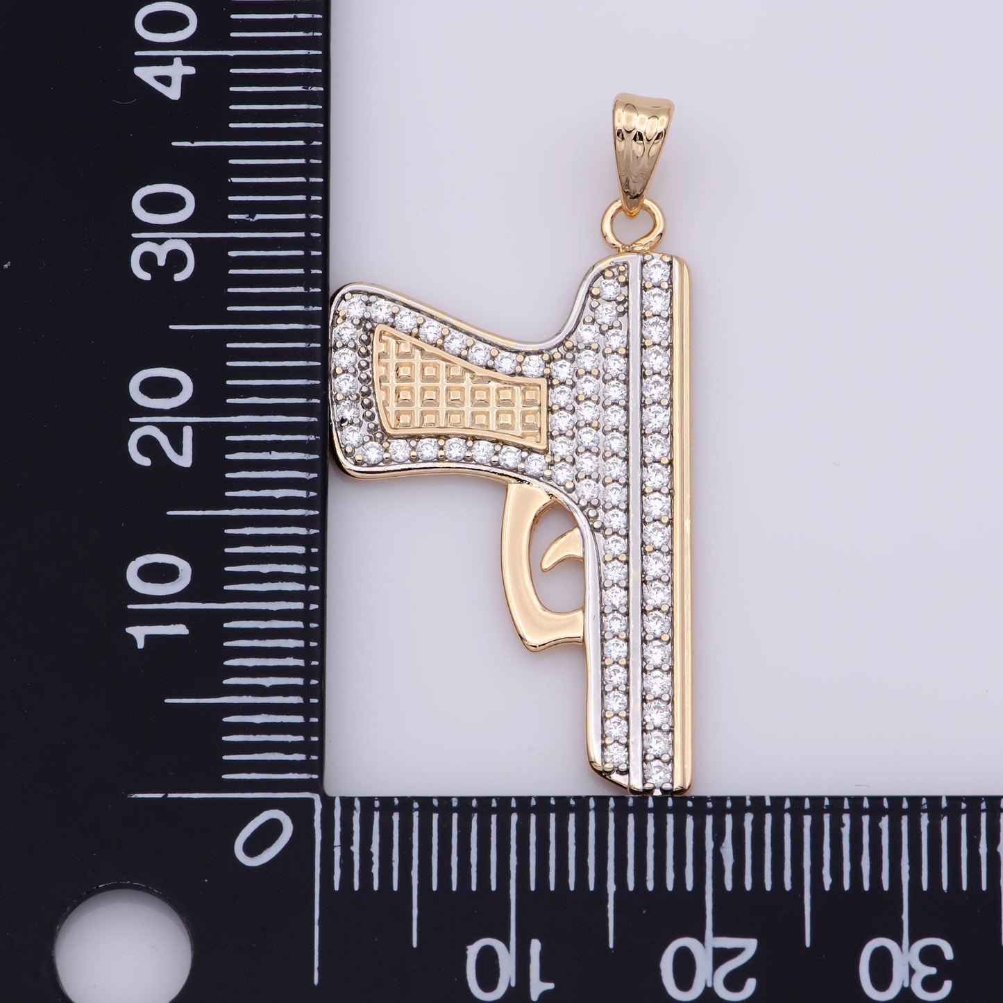 18k gold filled gun pistol charm pendant cubic zirconia charm findings for bracelet necklace jewelry making supplies h910