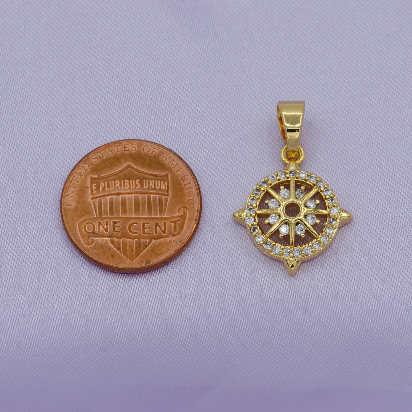Cubic gold dainty compass charm, micro pave pendant, north star charm, travel charms, nautical charms for bracelet earring necklace pdgf 906