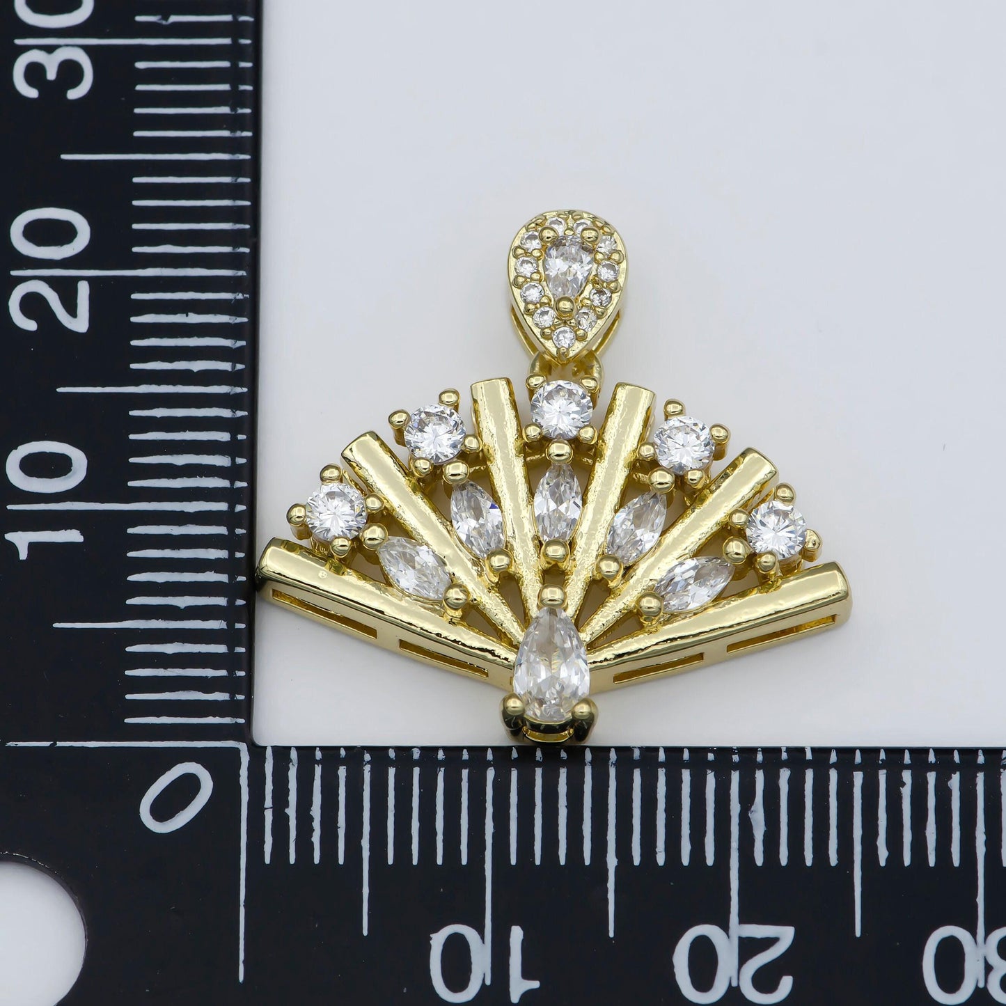 Dainty fan charm 24k gold filled micro pave pendant cubic zirconia hand fan pendant cz charm for bracelet necklace earring diy jewelry h-898