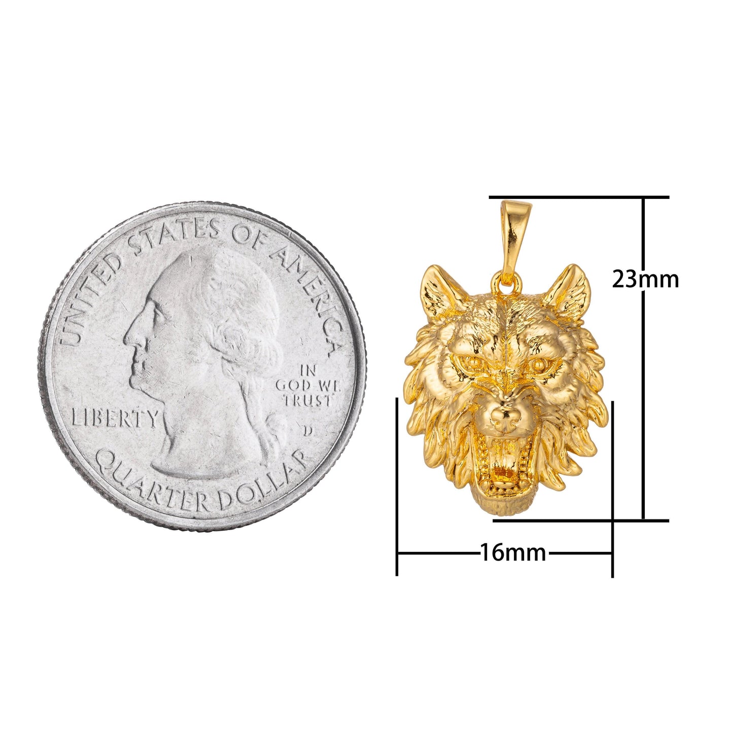 Gold wolverine charm, 18k gold filled pendant dainty wolf necklace charm for jewelry making h-888