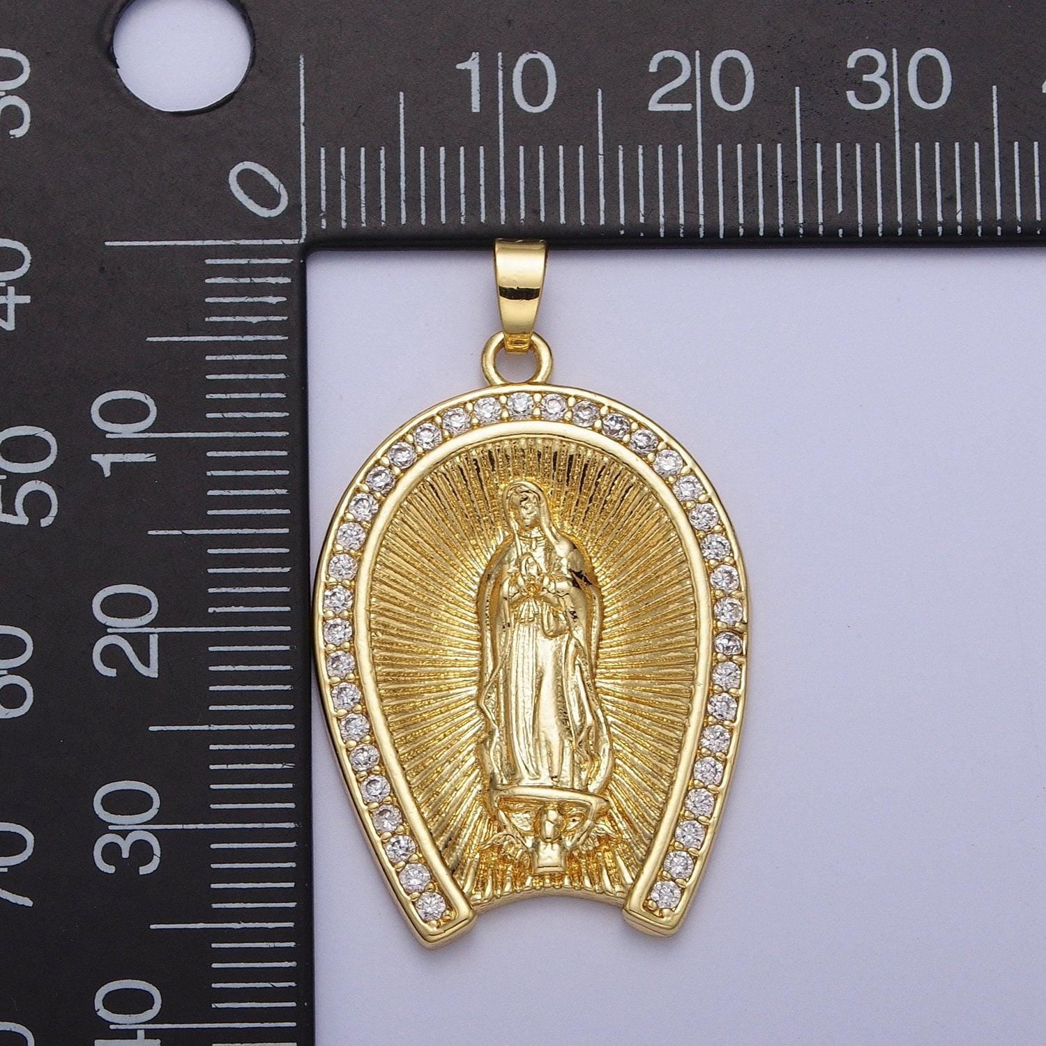 Big gold lady gudalupe pendant for religious statement jewelry virgin mary charm with clear cubic zirconia h-887