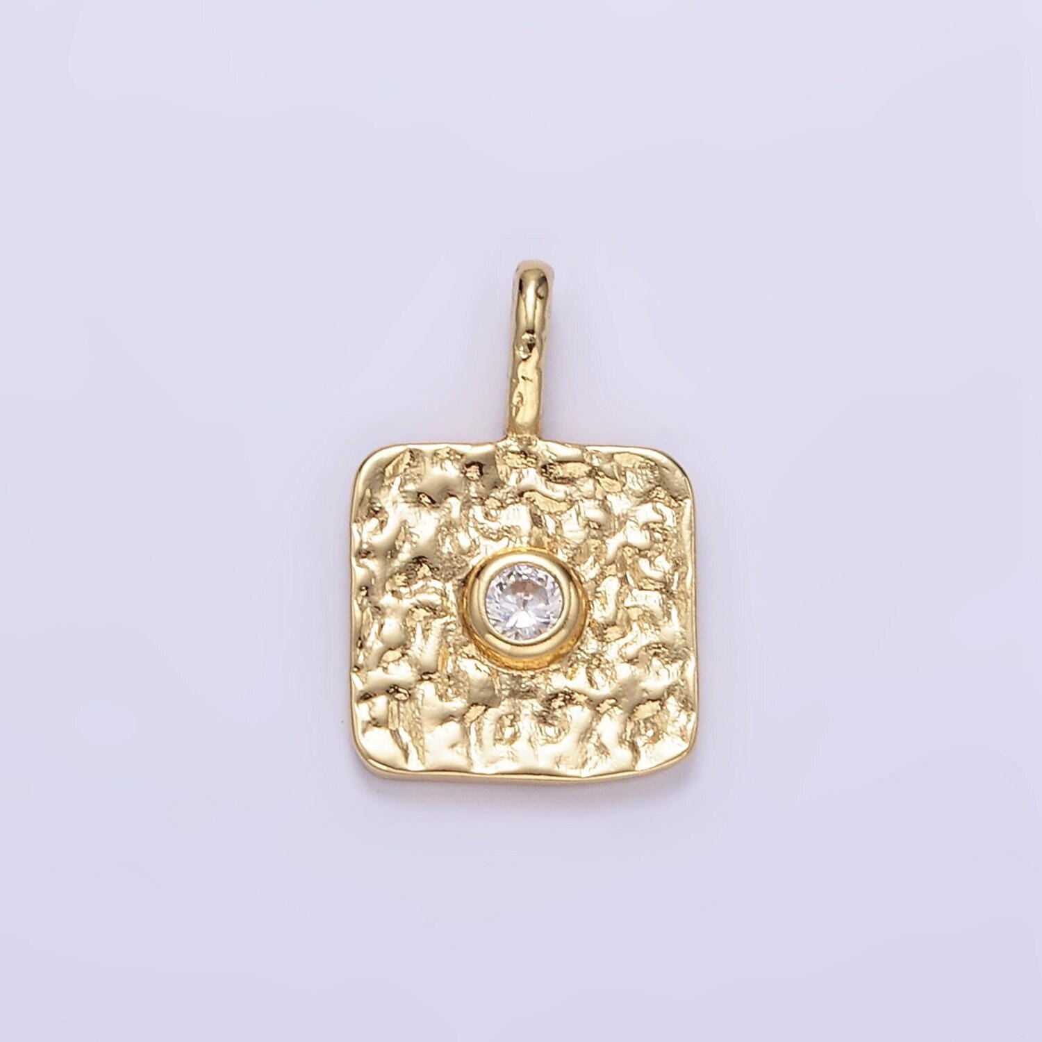 16k gold filled cz geometric square pendant in gold & silver rustic charm | h886