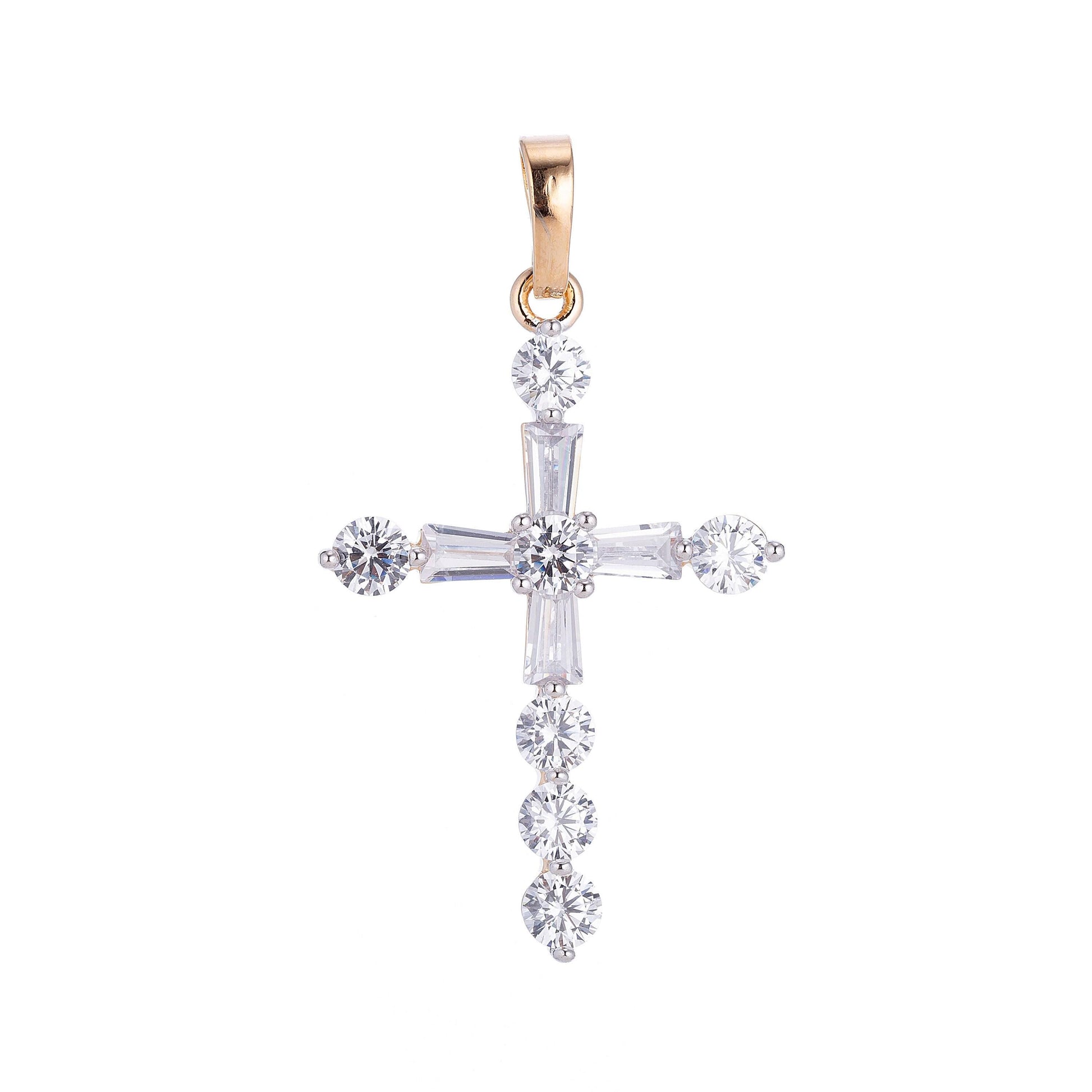 Dainty 14k gold filled cross charm pendant with cubic zirconia for religious catholic christian necklace jewelry making h-628