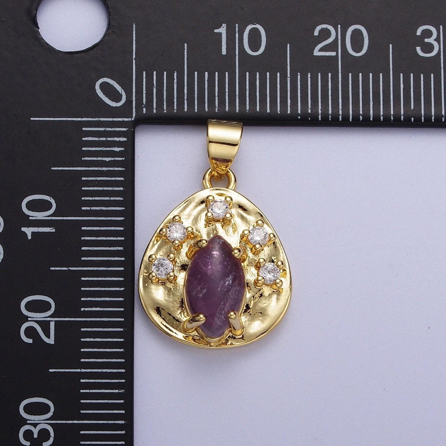 Gold cz natural marquise cut gemstone abstract hammered pendant, 14k gold plated clear cz w. red jasper, amethyst, tiger eye oval coin charm
