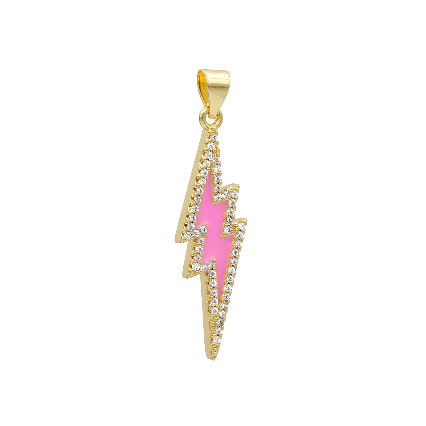 Enamel lighting gold micro pave charm lightning bolt pendant, statement bold bolt, wizard charm, thunder pendant for necklace