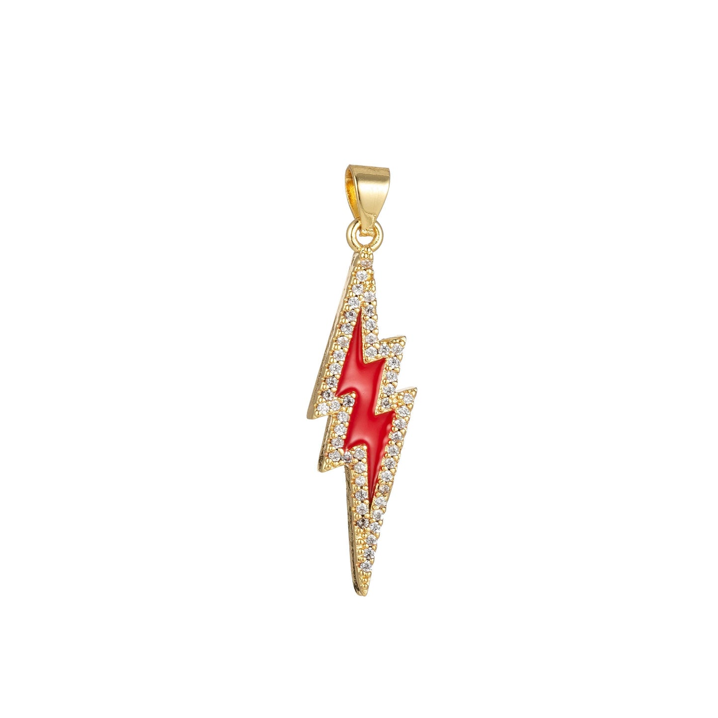 Enamel lighting gold micro pave charm lightning bolt pendant, statement bold bolt, wizard charm, thunder pendant for necklace