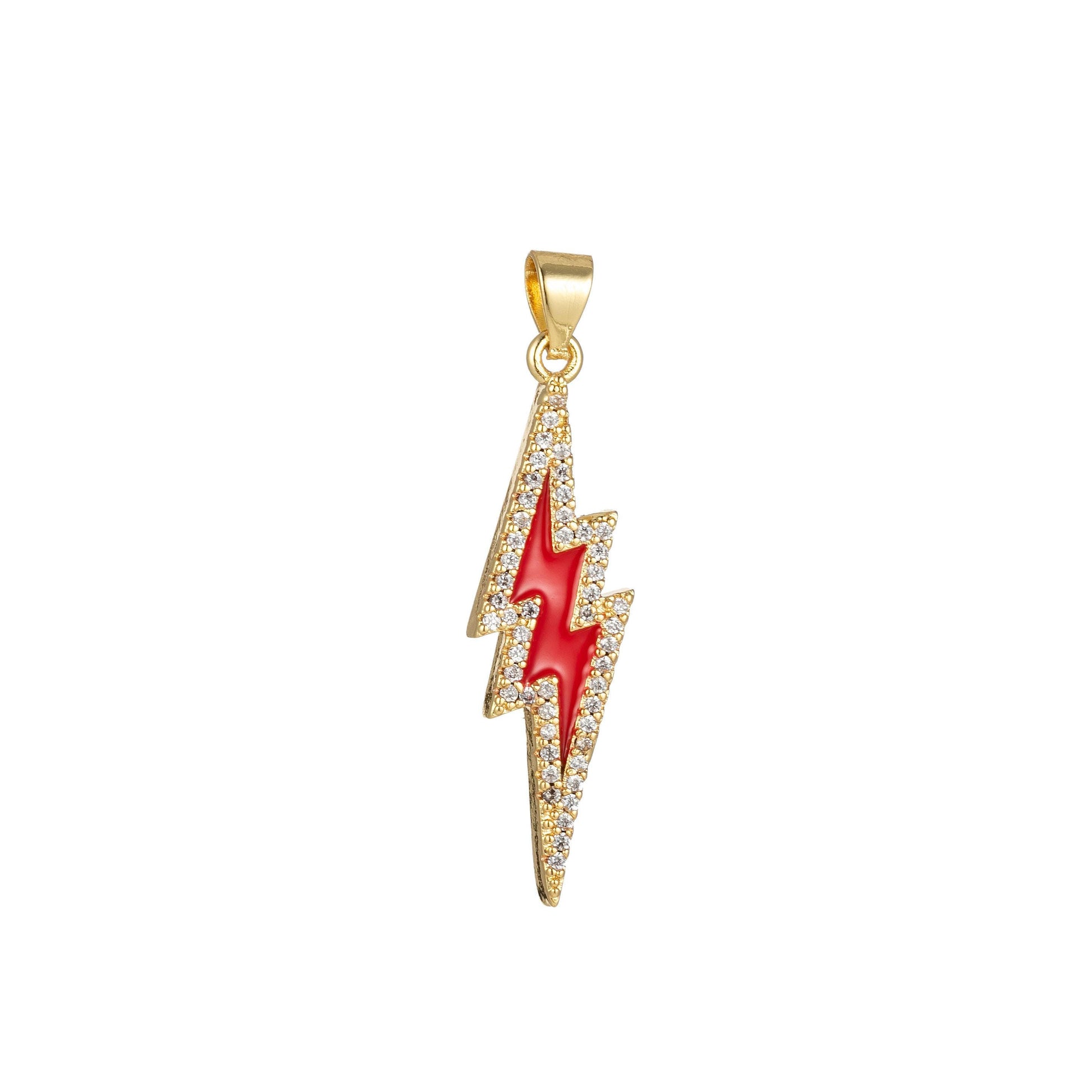 Enamel lighting gold micro pave charm lightning bolt pendant, statement bold bolt, wizard charm, thunder pendant for necklace