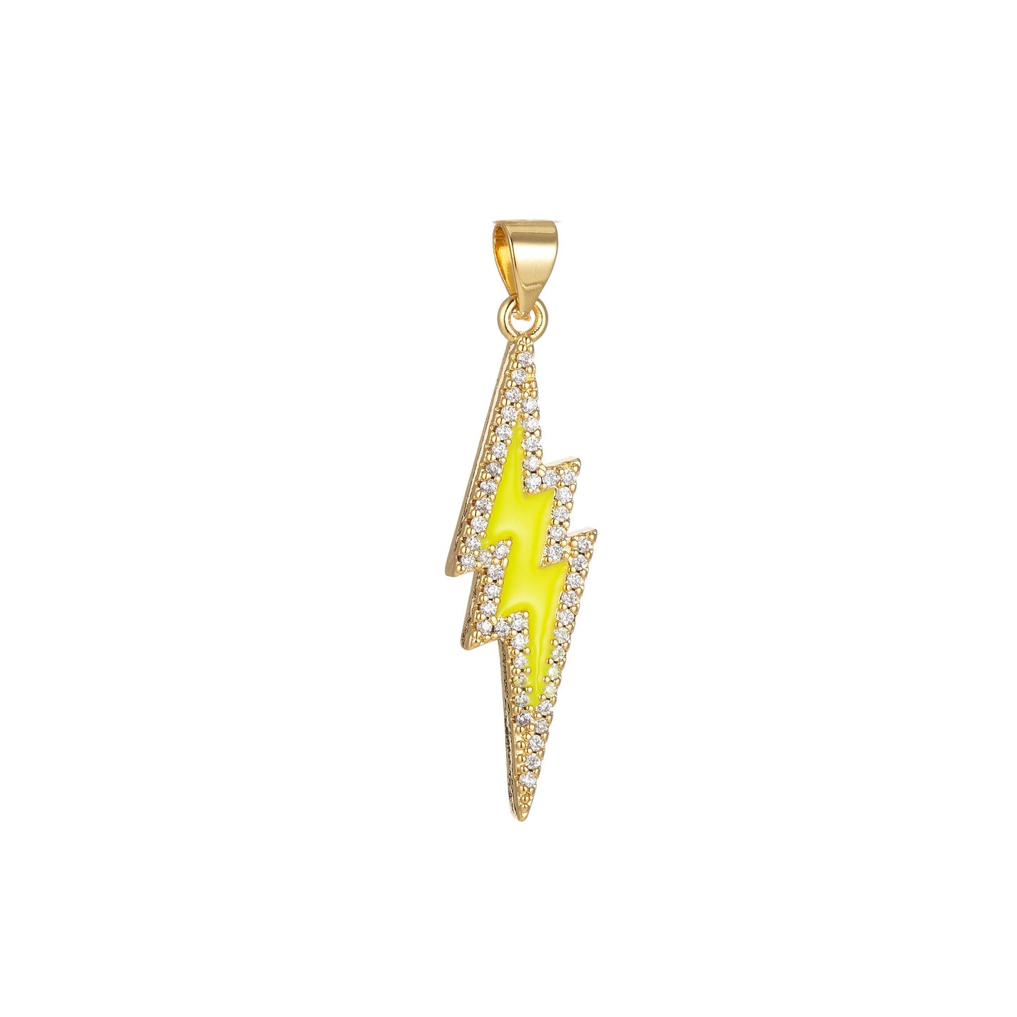 Enamel lighting gold micro pave charm lightning bolt pendant, statement bold bolt, wizard charm, thunder pendant for necklace