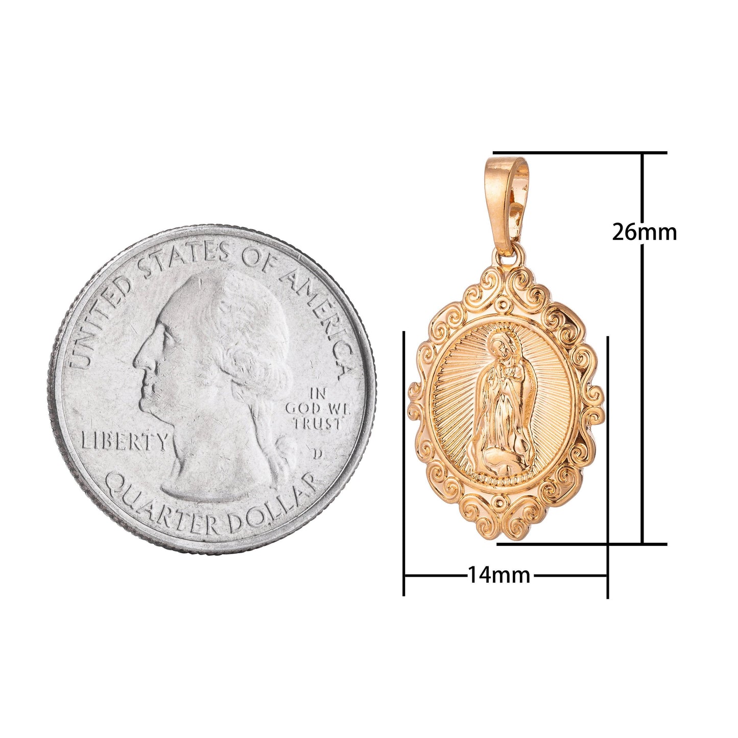 Virgin mary charm, Rose gold filled pendant dainty virgen de guadalupe necklace charm for jewelry making h-870