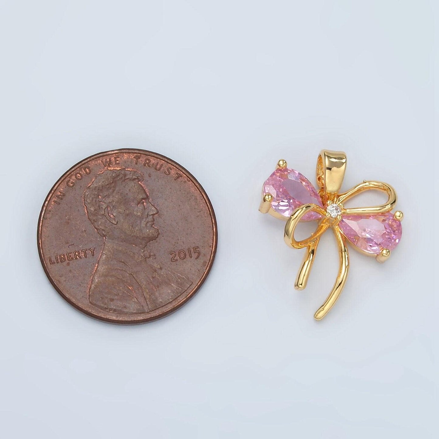 24k gold filled bow charms cz charm pink clear micro pave bow mini bow pendant cubic zirconia charm for bracelet necklace h859