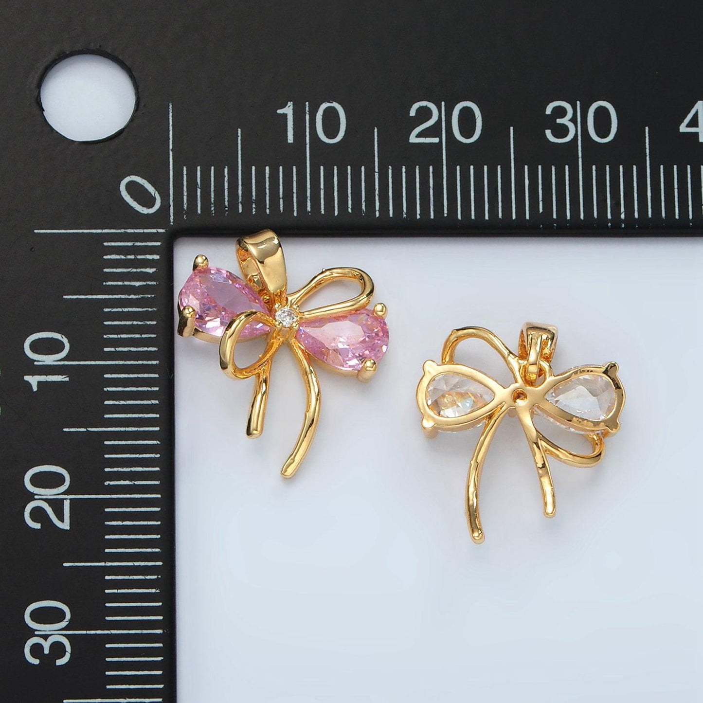 24k gold filled bow charms cz charm pink clear micro pave bow mini bow pendant cubic zirconia charm for bracelet necklace h859